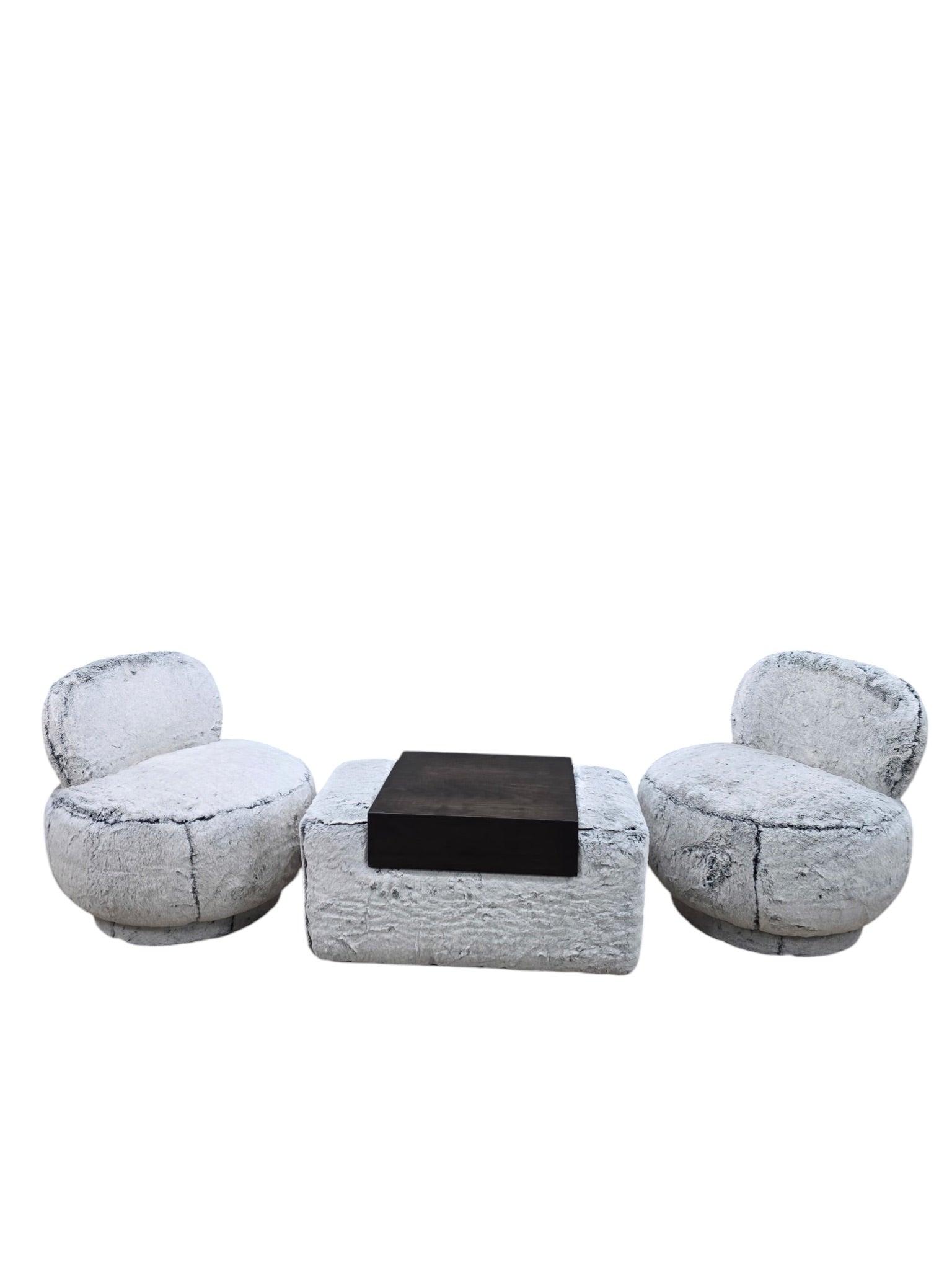 Postmodern Steve Chase Style Swivel Pouf Lounge Chairs and Ottoman Newly Reupholstered