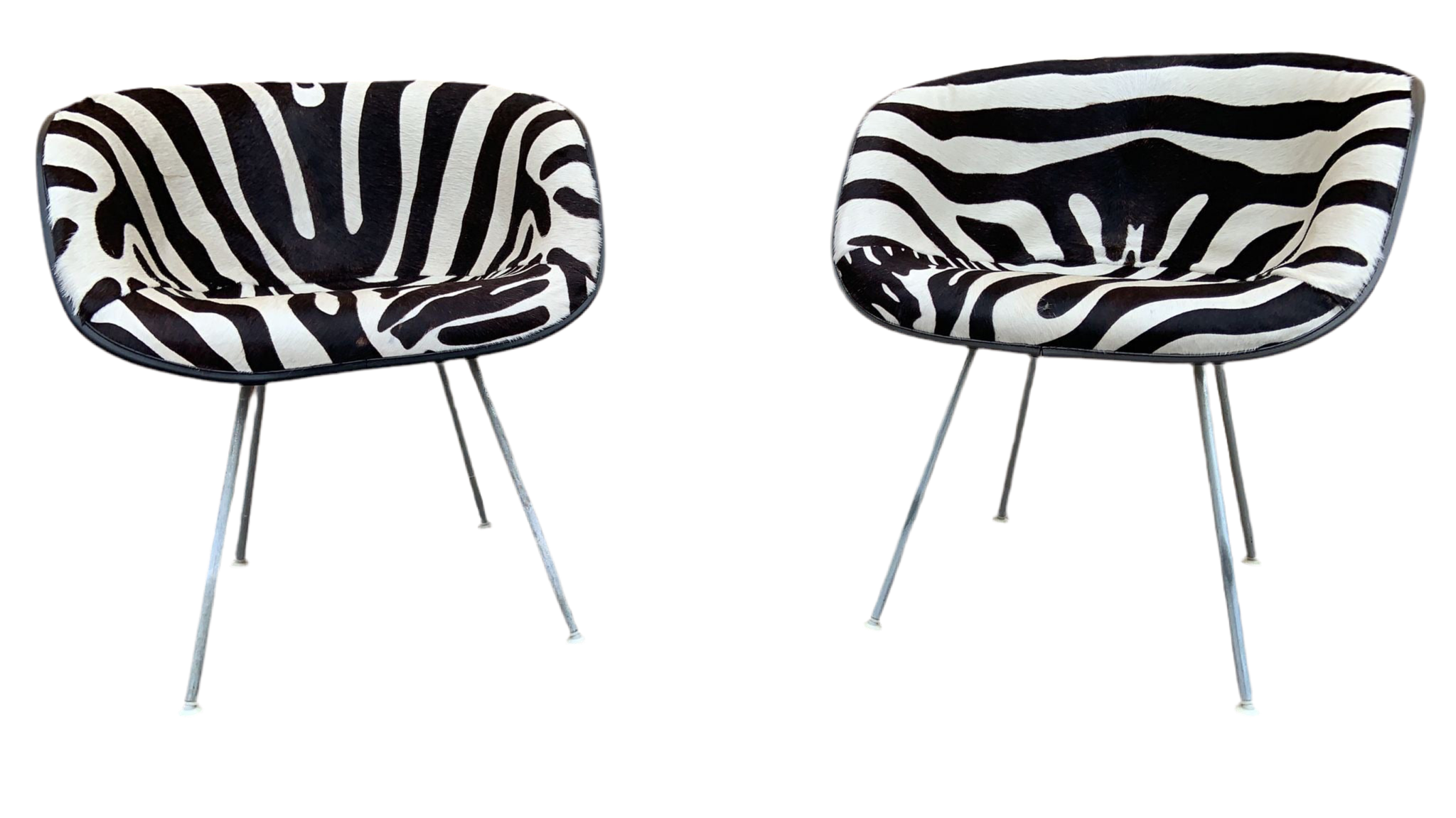Mid Century Modern Eames La Fonda Chairs by Herman Miller Newly Upholstered in Cowhide- Pair