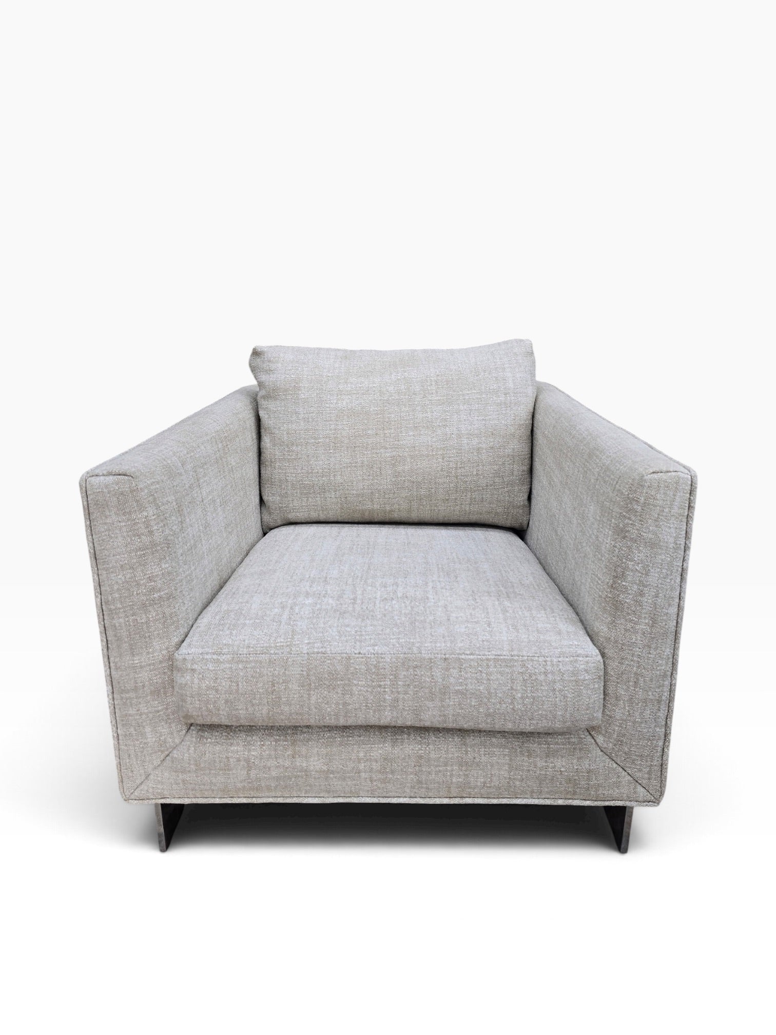 Mid Century Modern Milo Baughman Chrome Flat Bar Cantilever Club Chairs Newly Reupholstered in Natural Linen – Pair