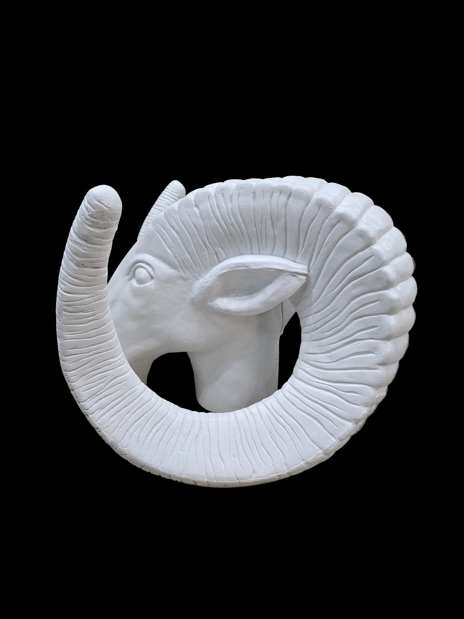 Vintage White Rams Head Statue