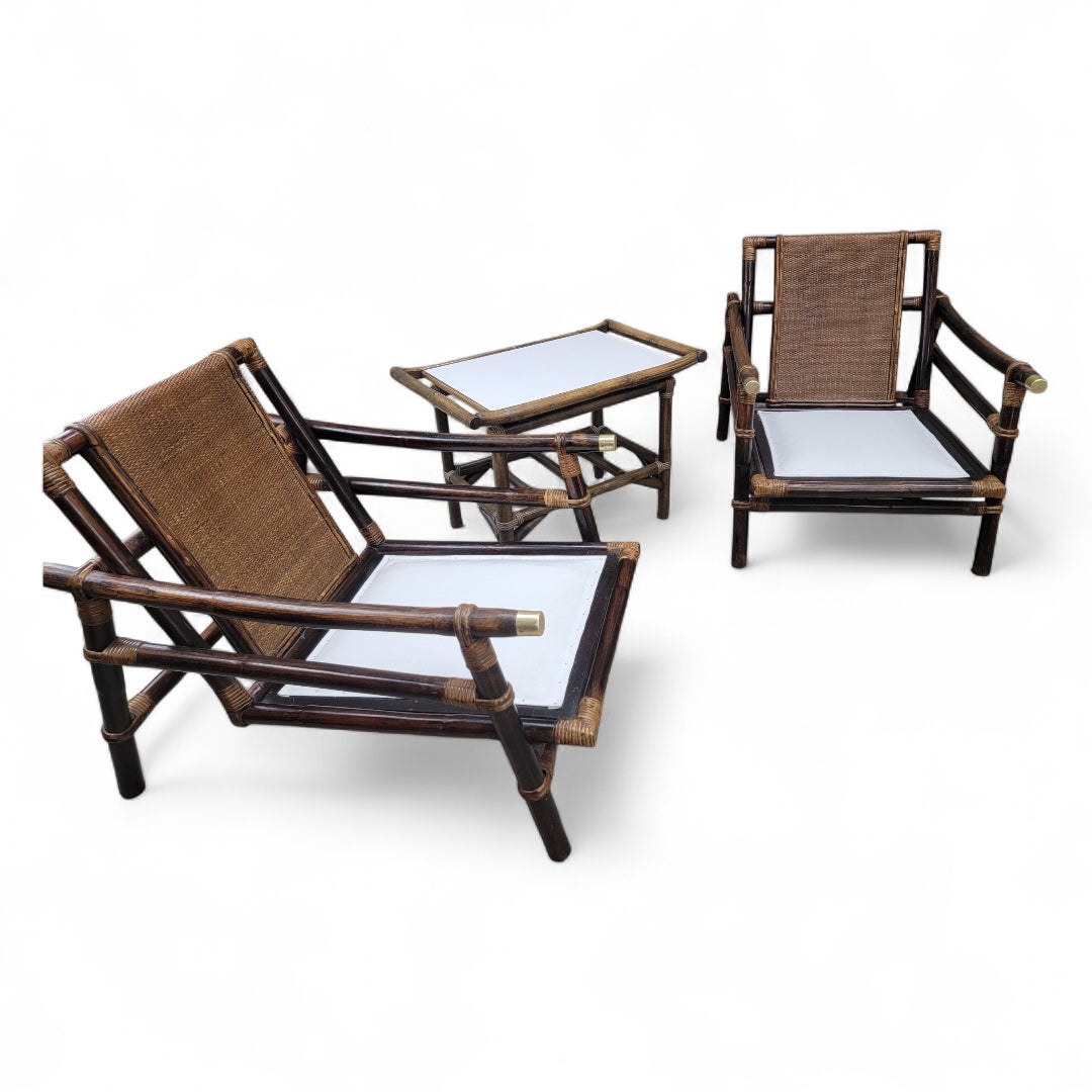 Vintage Pagoda Bamboo Rattan Lounge Chairs by Ficks Reed - Set of 2