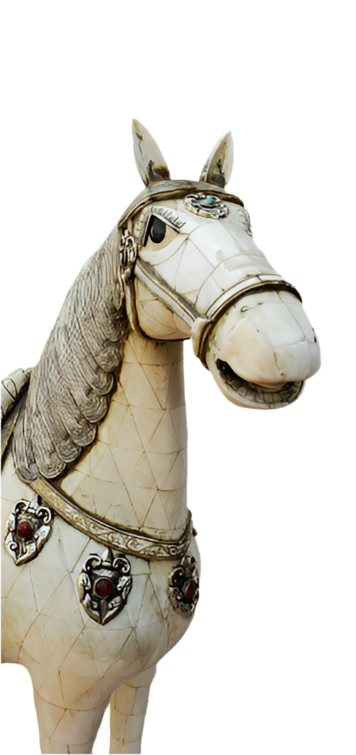 Vintage Tessellated Bone Tile Horse Statue