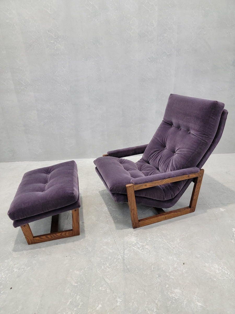Vintage Modern Lennart Bender for Møbelfabriken Tibro Sweden Ulferts Lounge Chair with Ottoman Newly Upholstered in Purple Italian Mohair