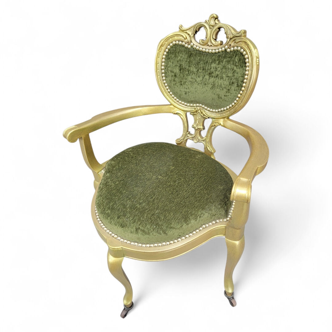 Vintage Victorian Ornate Gold Carved Corner Vanity Chair Newly Upholstered