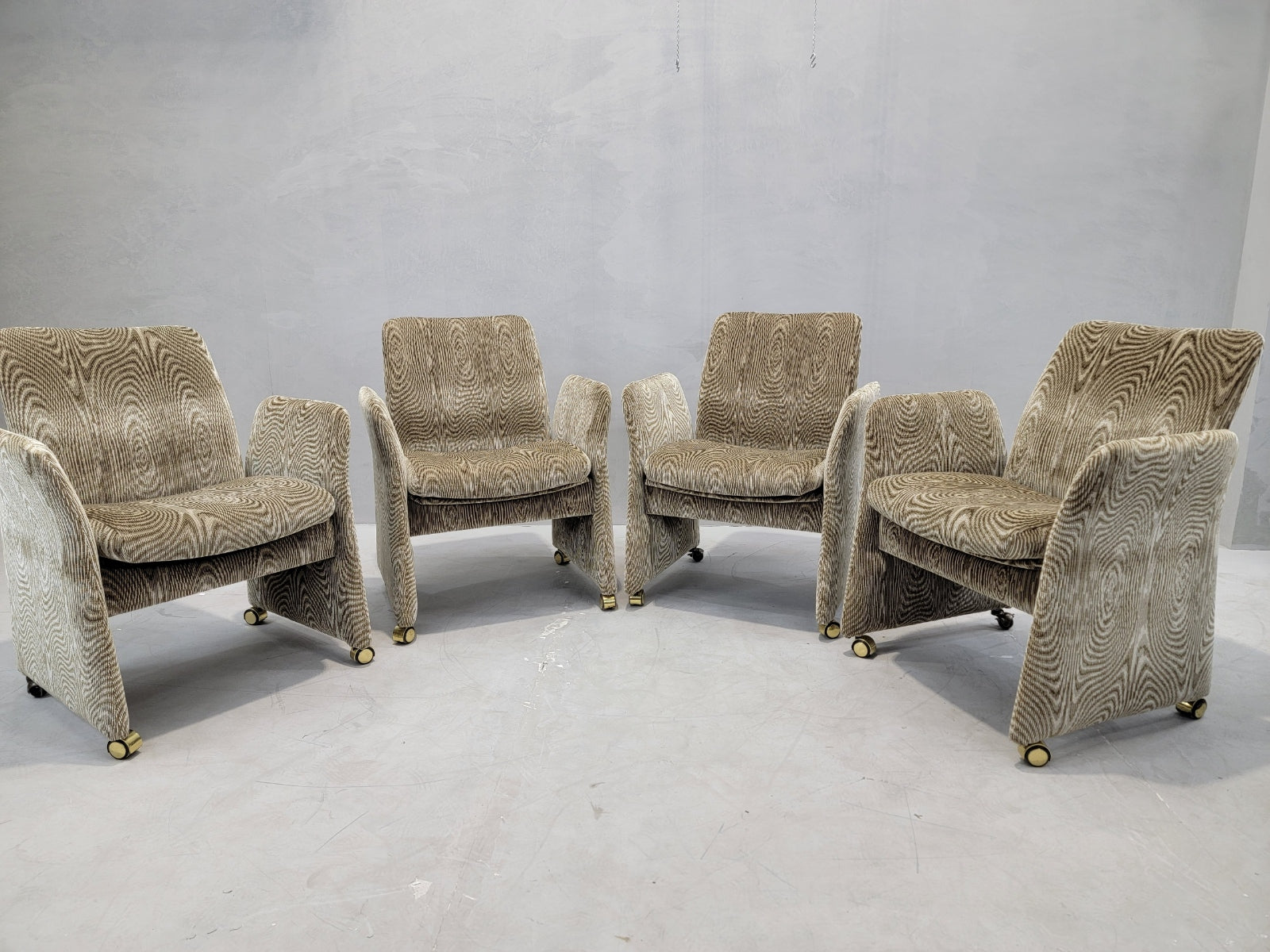 Vintage Postmodern Tilting Club Chairs By Chromcraft Newly Upholstered in Chenille