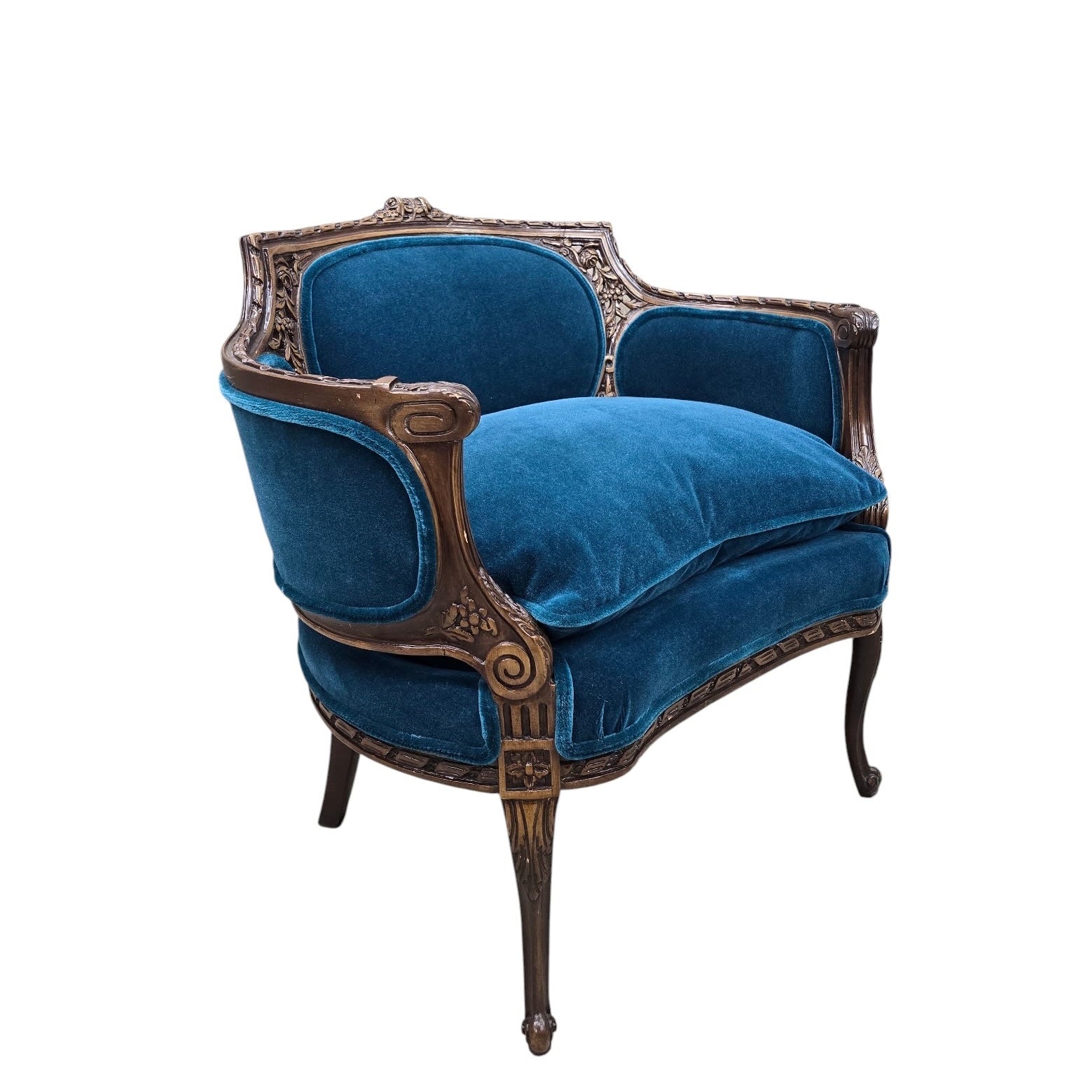 Antique French Louis XV and Louis XVI Style Armchairs Newly Upholstered – Set of 2