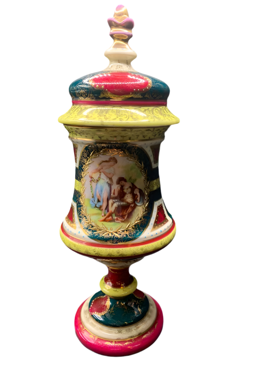 Antique Royal Vienna Hand Painted Porcelain Urn with Lid
