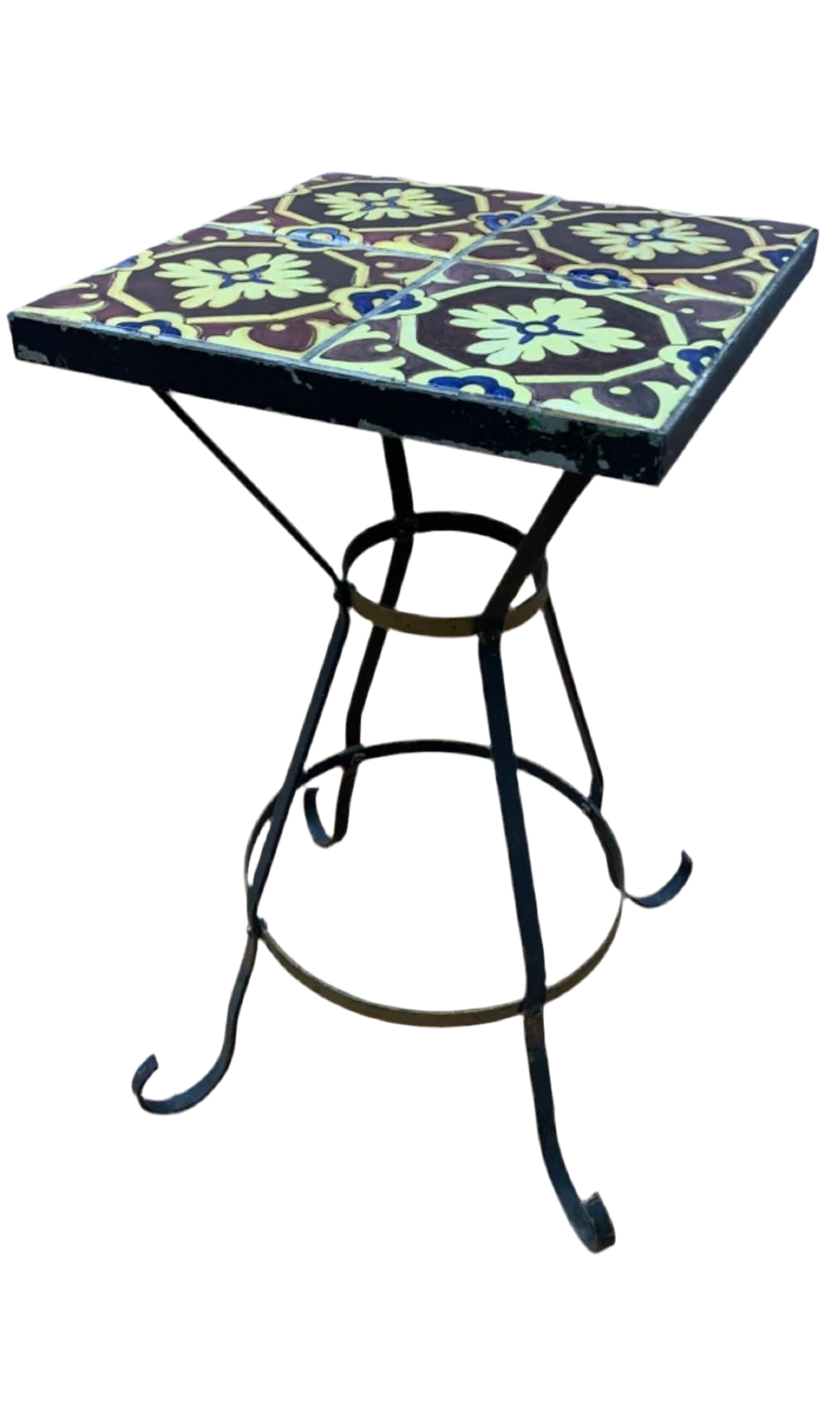 Vintage Wrought Iron Tile Top Accent Table