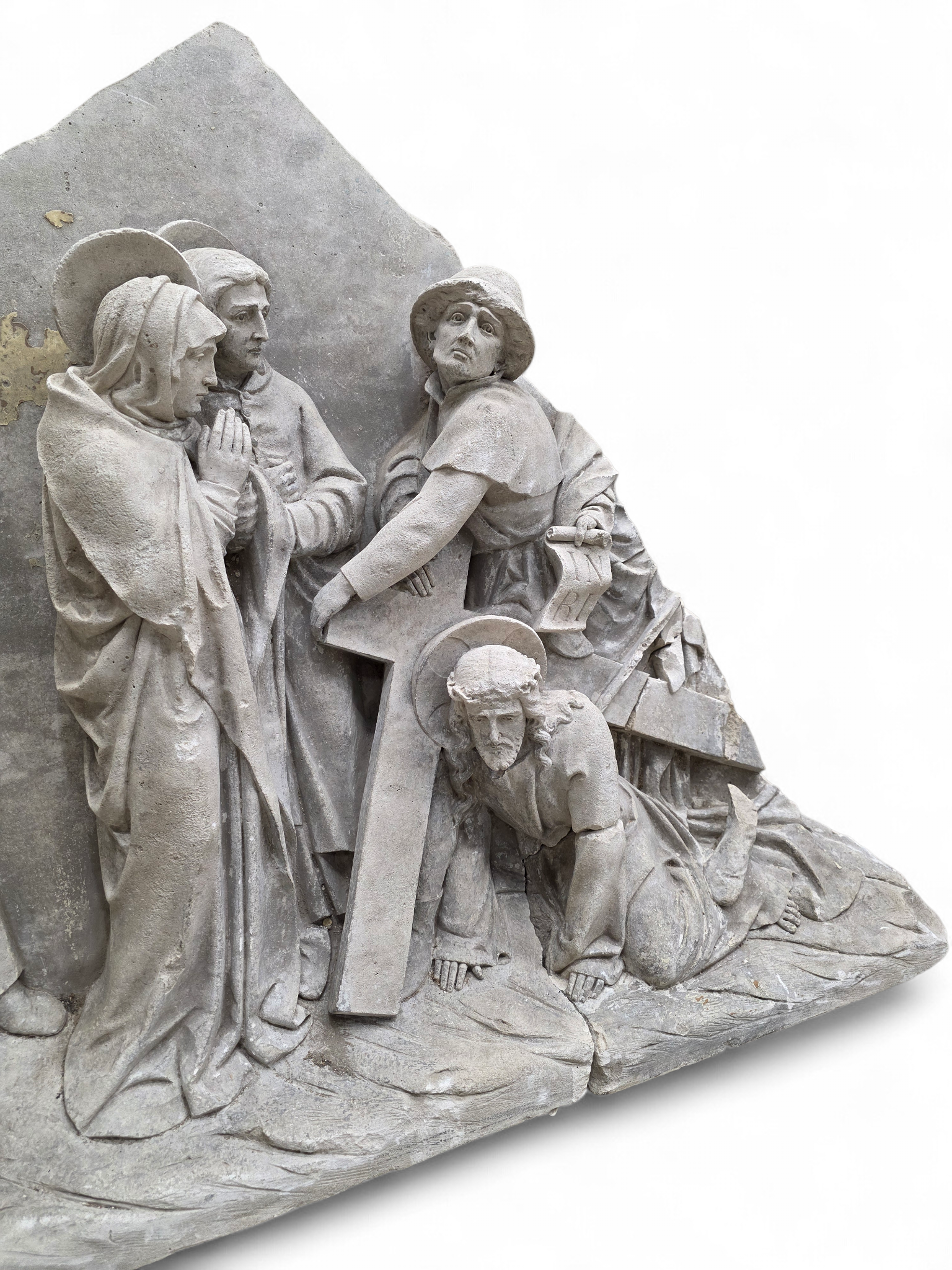 Antique Monumental European "Stations of The Cross" Stone Relief Panels — Pair
