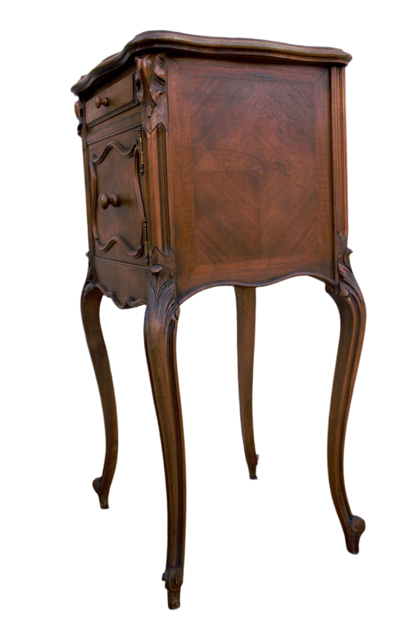 Antique French Louis XV Style Marble Top Smoking Accent Storage Table