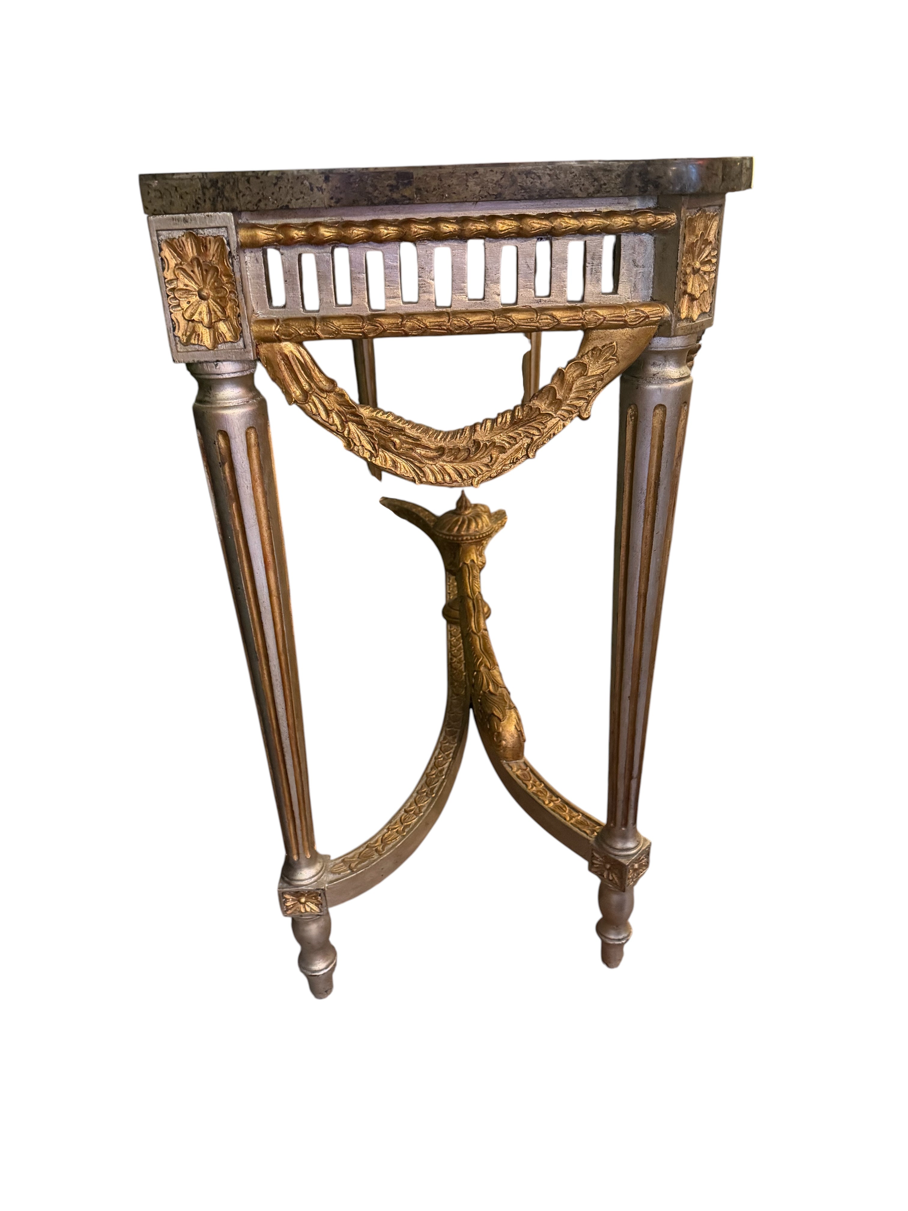 Vintage Neoclassical Style Hall Table with Faux Green Marble Top