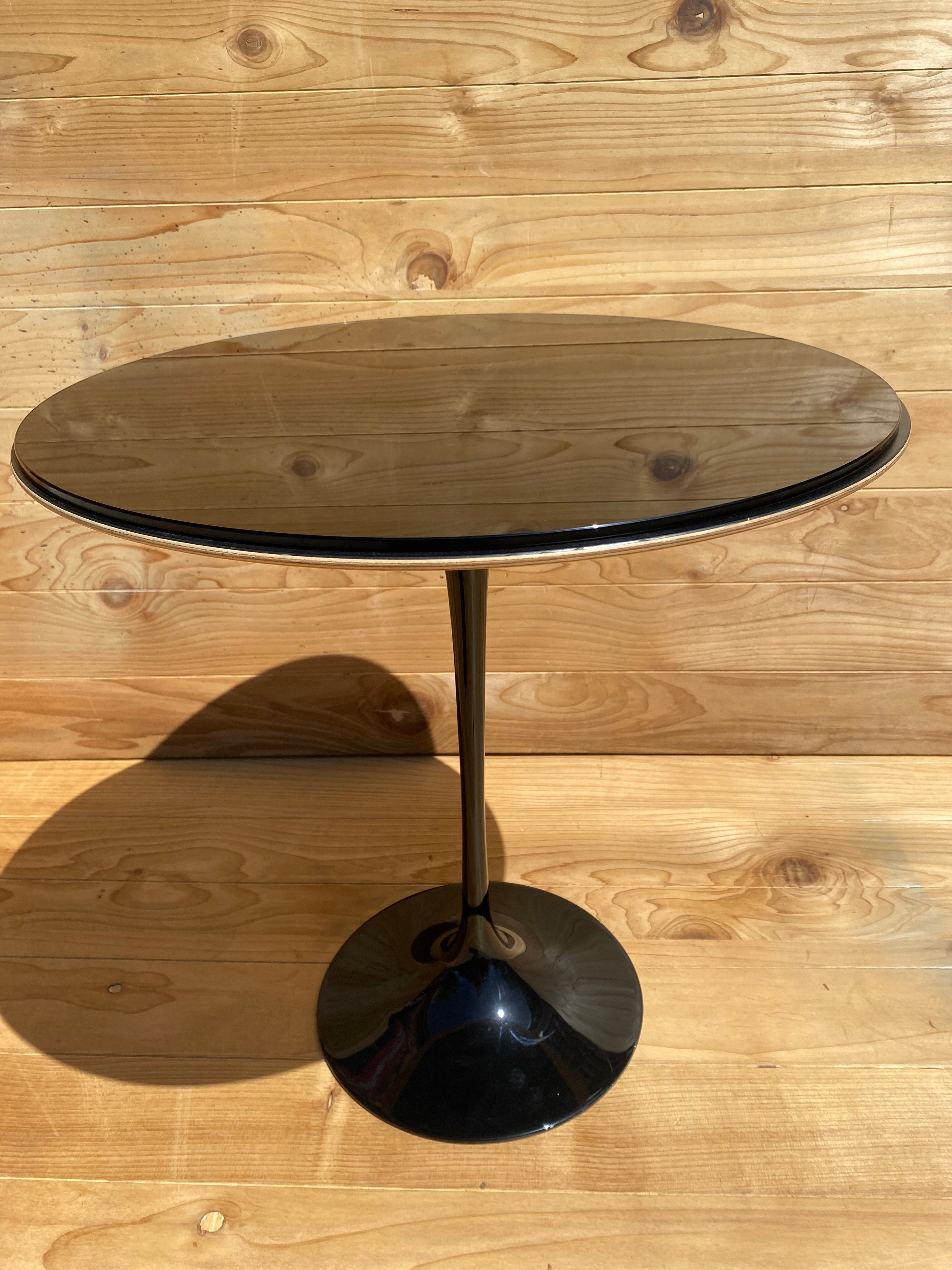 Mid Century Modern Eero Saarinen Black Tulip Table with Removable Tinted Glass Top