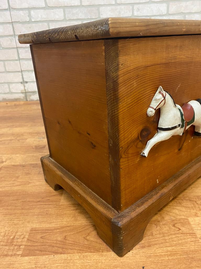 Vintage French Country Style Cedar Rocking Horse Farmhouse Storage Chest