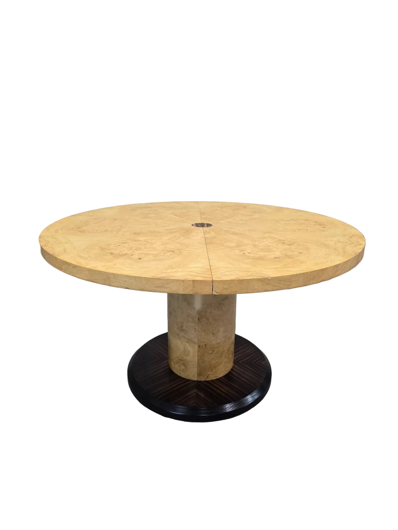 MCM Burl Pedestal Table with Macassar Ebony Base By Henredon