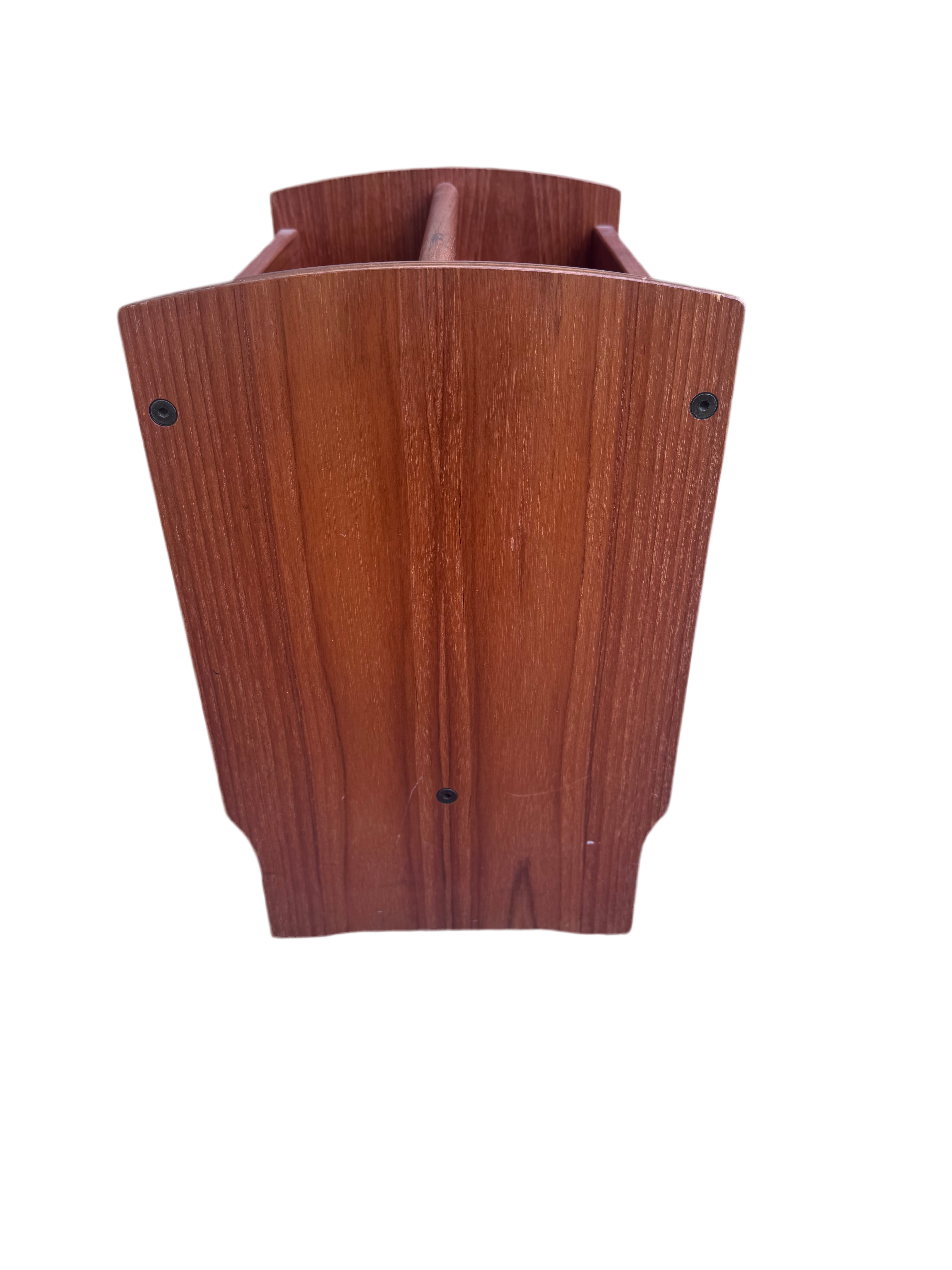 Vintage Scandinavian Wood and Leather Magazine Rack