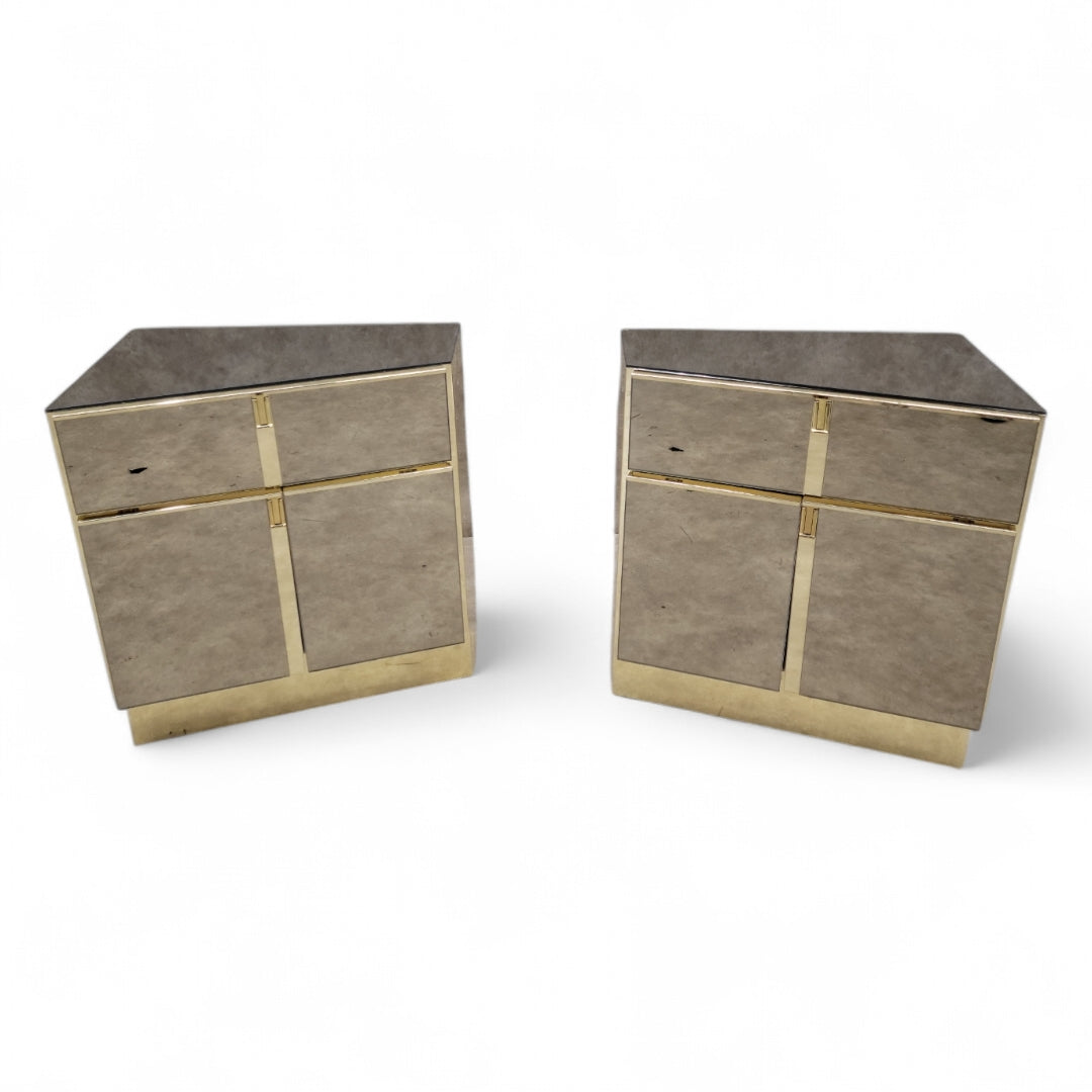 Mid Century Modern Bronze Mirrored and Brass Finish Bedroom Set