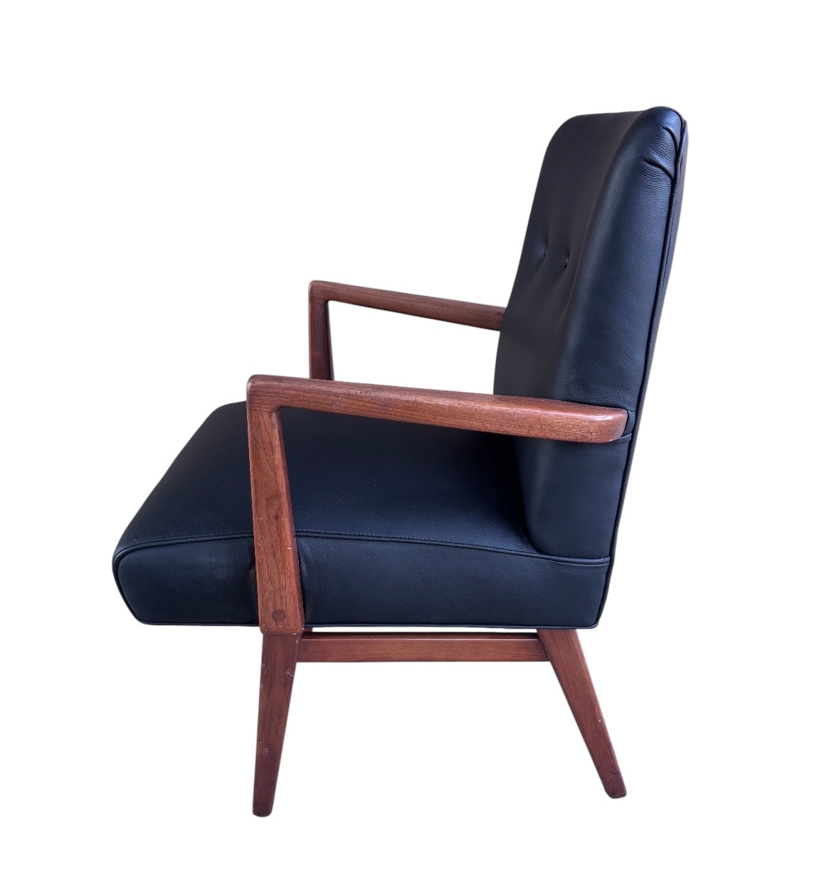 Mid Century Modern Jens Risom Side Chair In Black Leather