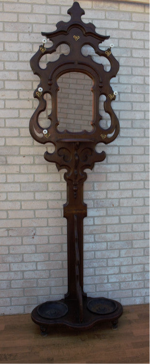 Antique Victorian Hall Tree with Mirror