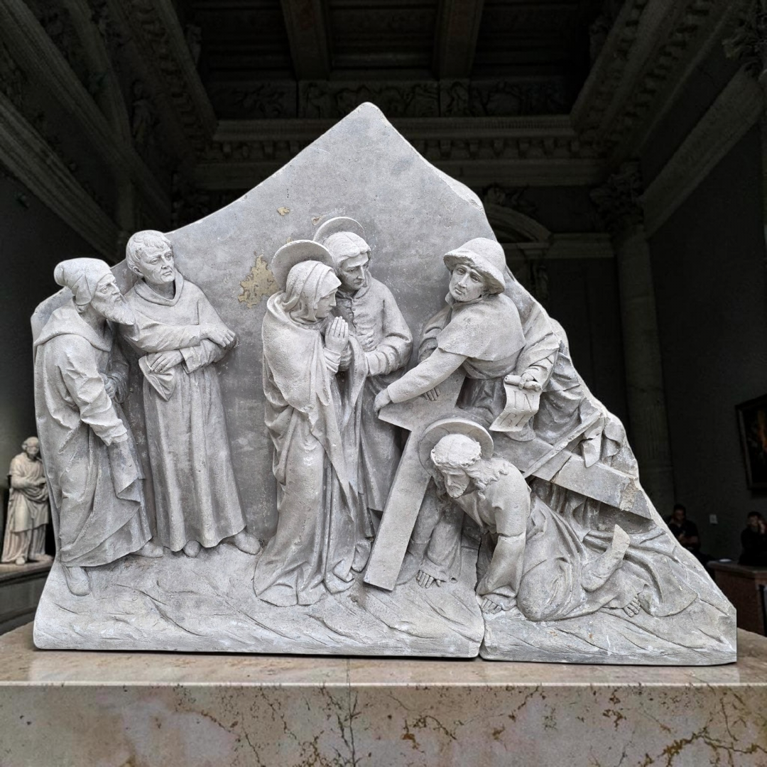 Antique Monumental European "Stations of The Cross" Stone Relief Panels — Pair
