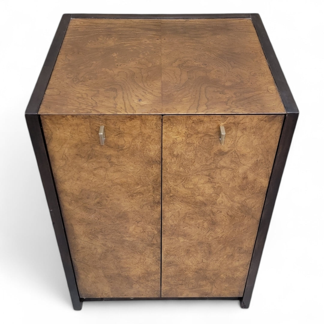 Mid Century Modern Milo Baughman Style Burl & Brass Storage Cabinet by Century Furniture