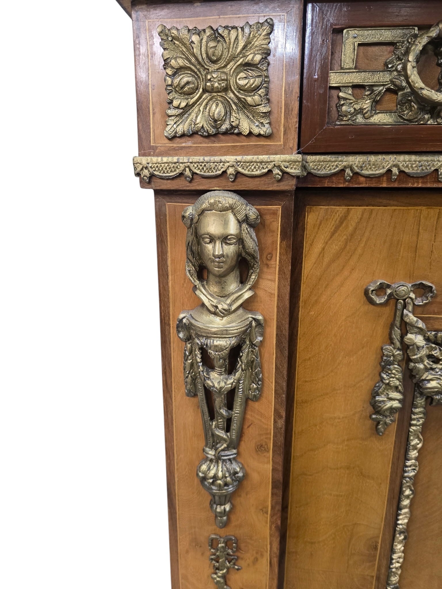 Antique French Louis XVI Style Bronze Mounted Marble Top Cabinet / Server