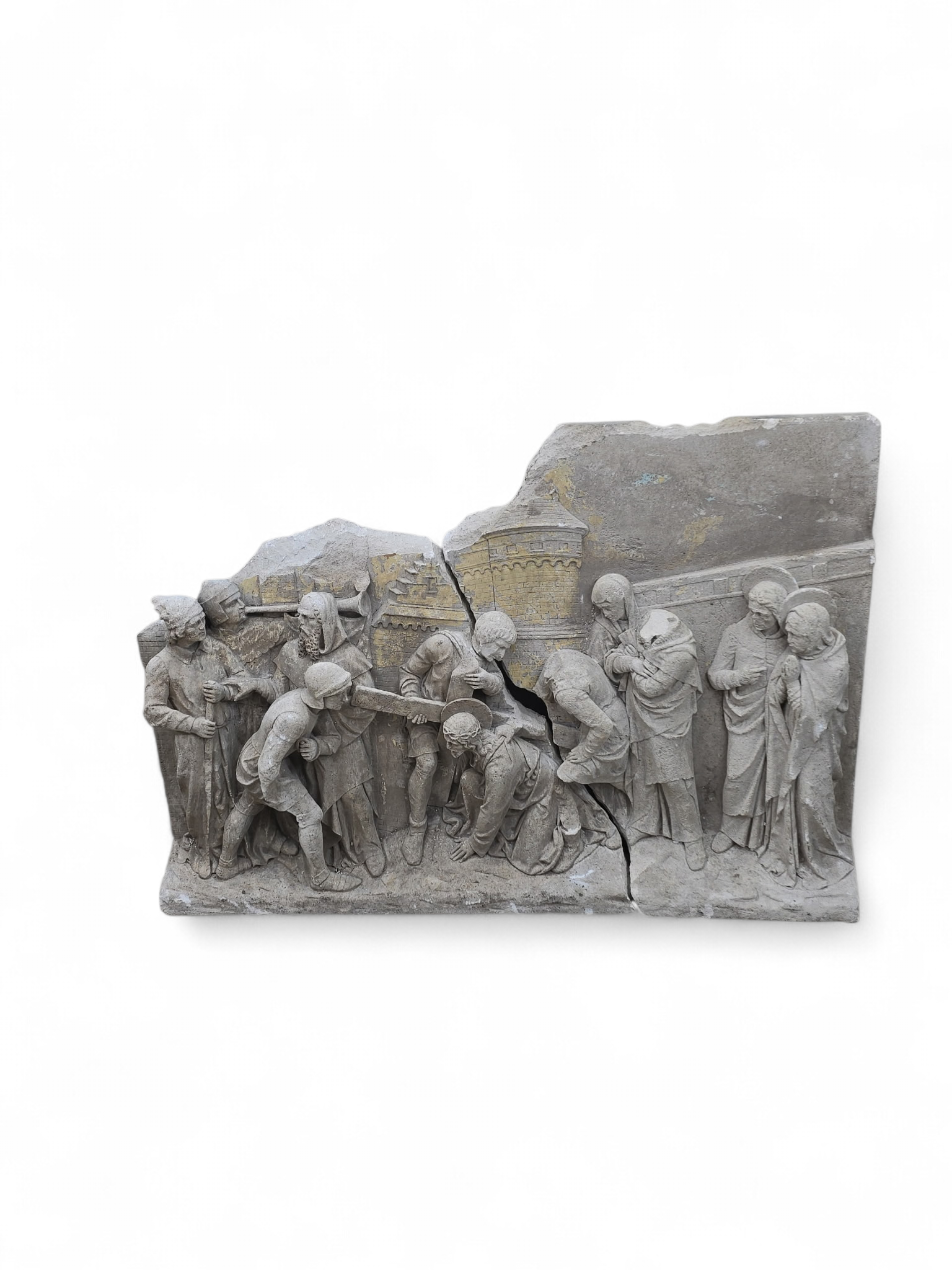 Antique Monumental European "Stations of The Cross" Stone Relief Panels — Pair