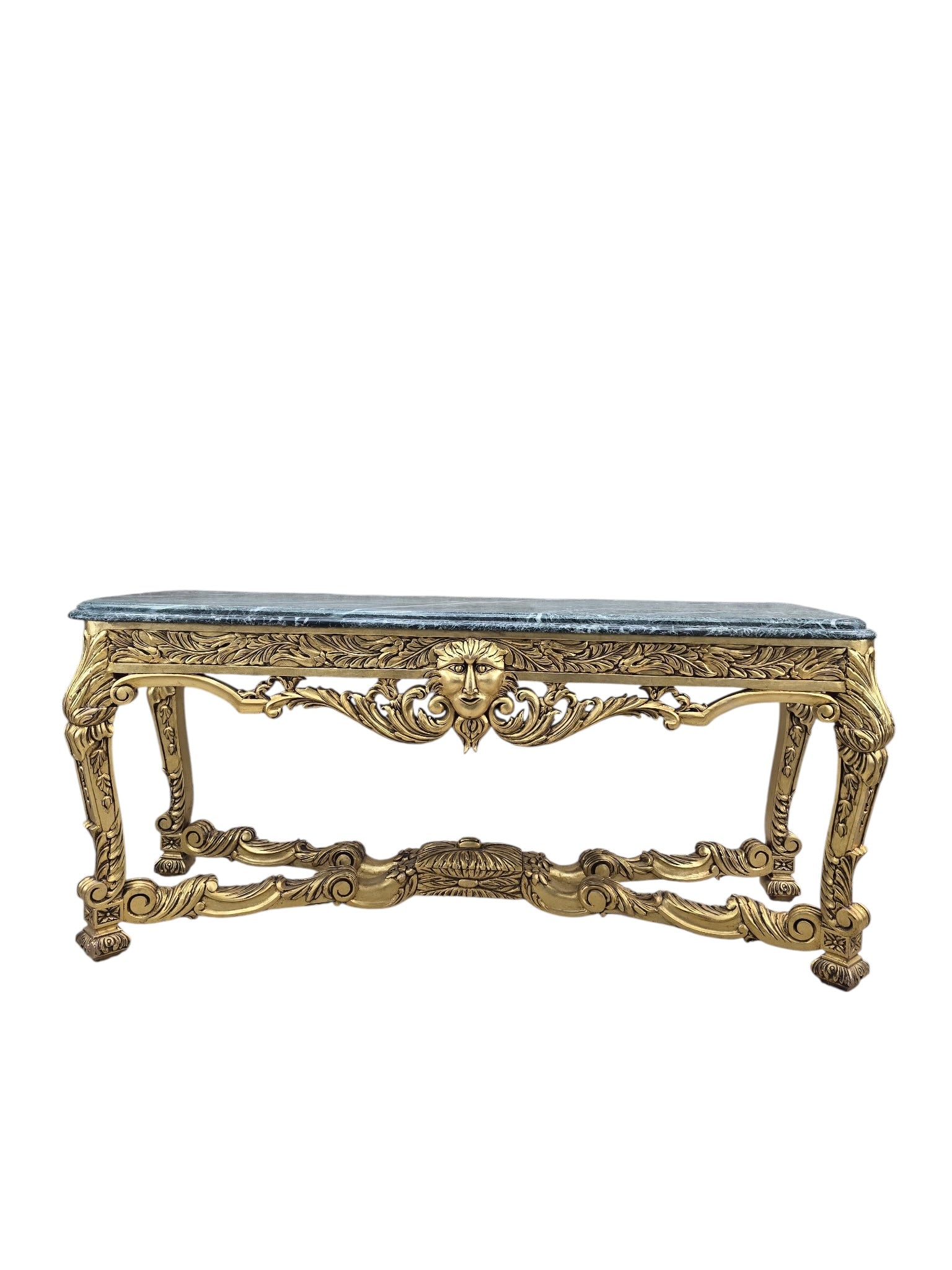 Antique French Louis XV Style Carved Giltwood Console Table with Marble Top