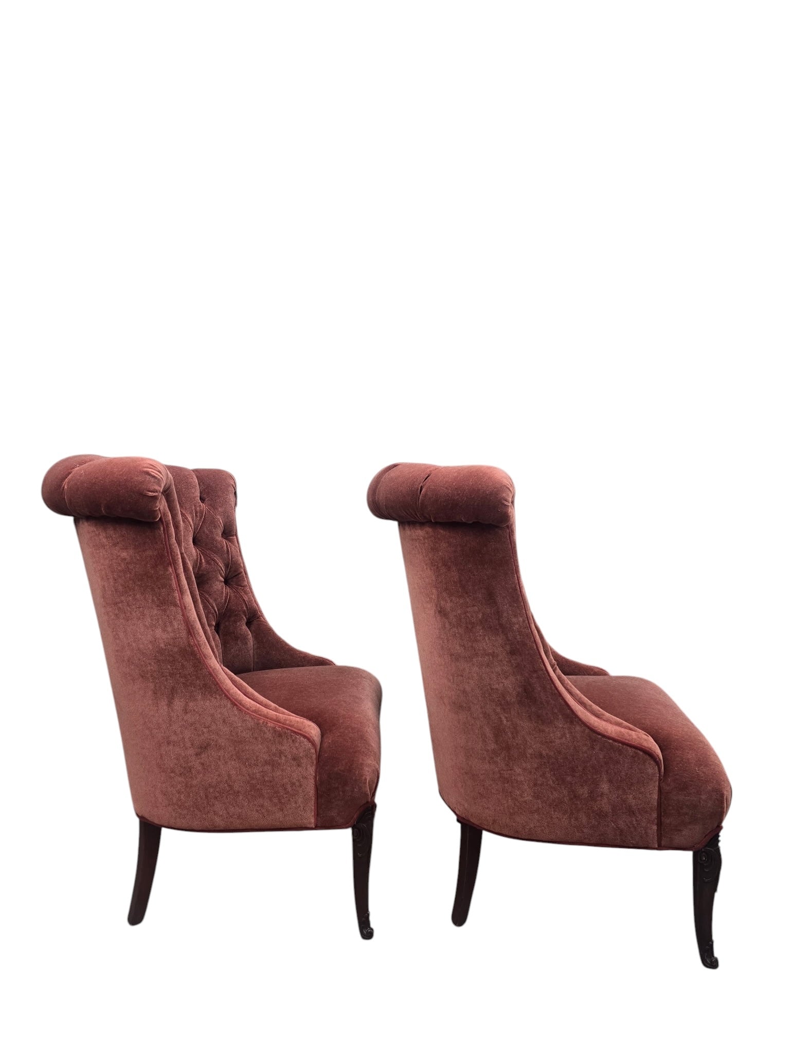 Vintage Queen Anne Style Tufted Wingback Chairs Newly Reupholstered - Pair