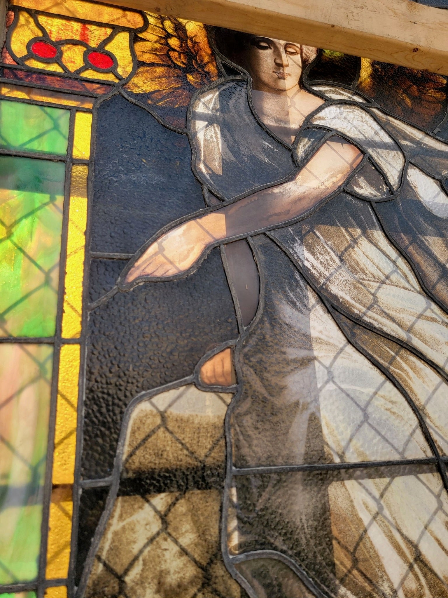 Antique Monumental Tiffany Style Salvaged "Easter" Stained Glass Window