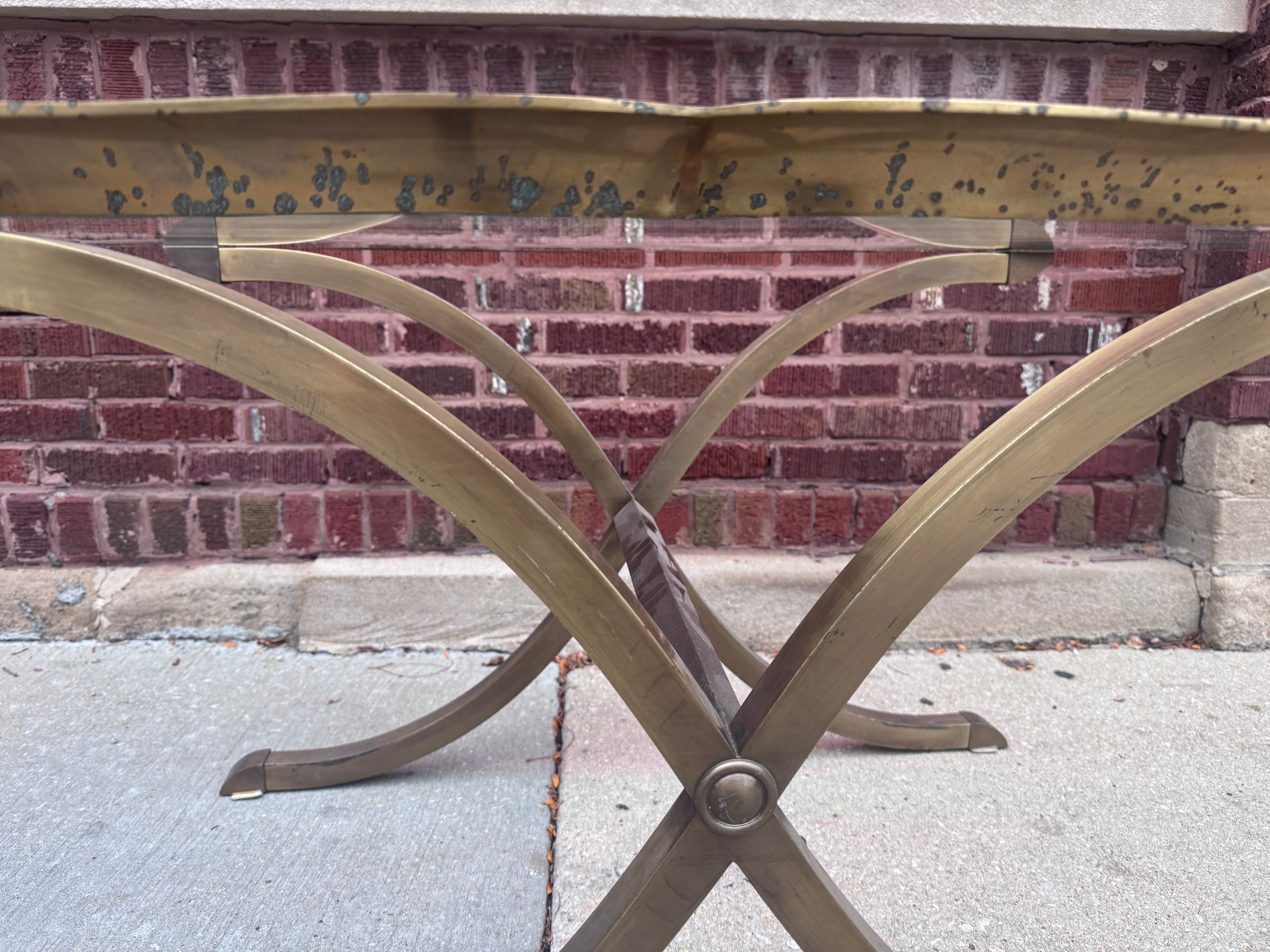 New - Hollywood Regency LaBarge Brass Tray Top Oval Coffee Table