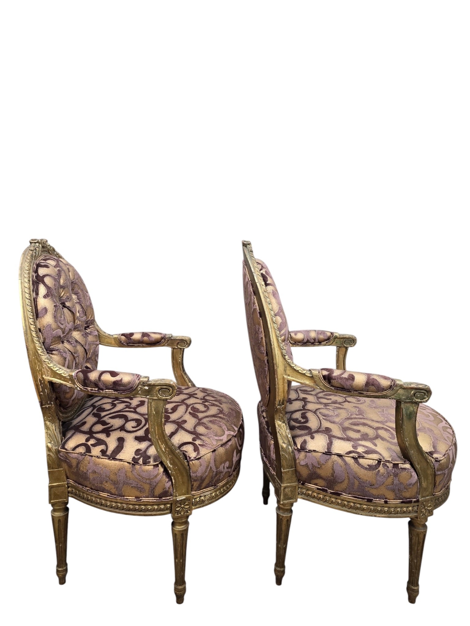 Antique French Louis XV Style Fauteuil Chairs Newly Reupholstered - Pair