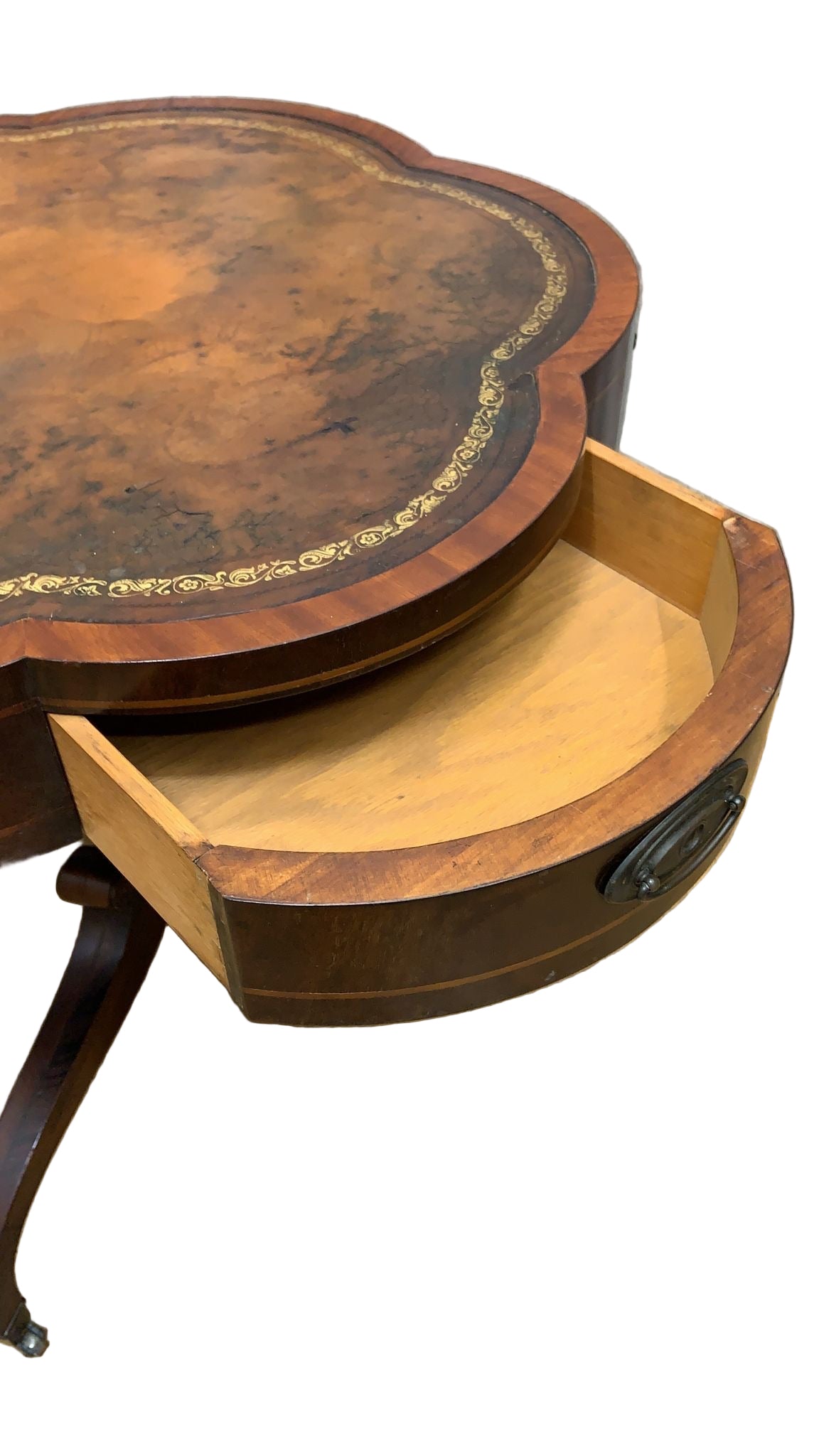 Vintage Clover Banded Flame Mahogany Drum Side Table