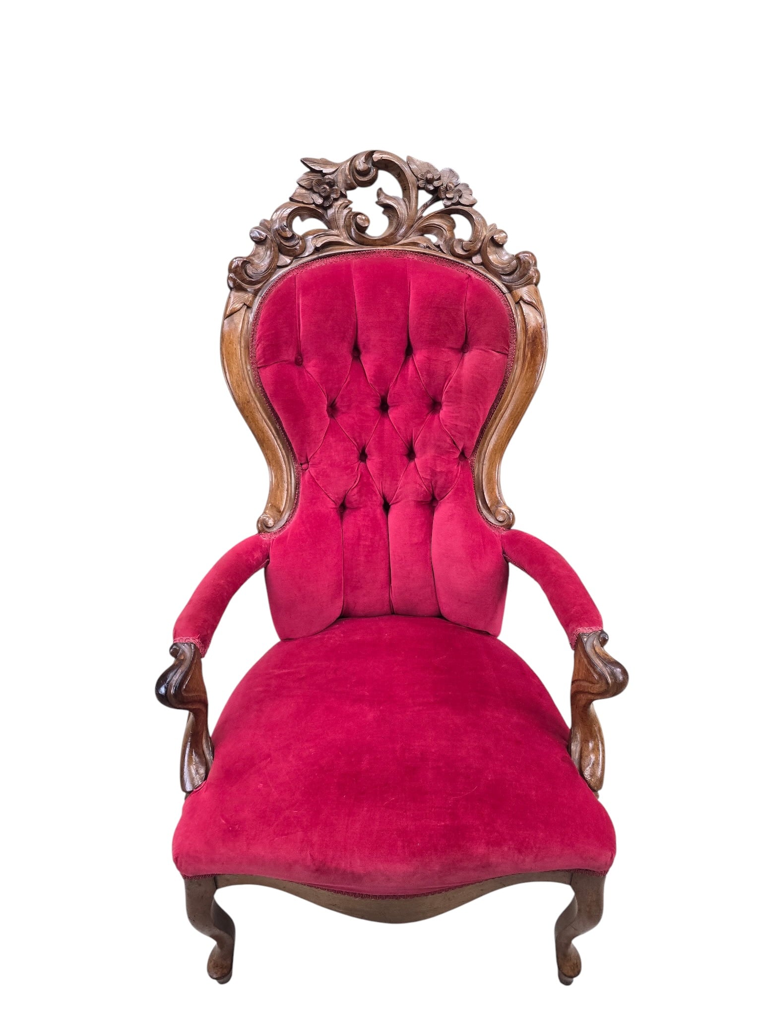 Vintage Victorian Style Tufted Red Velvet Armchair