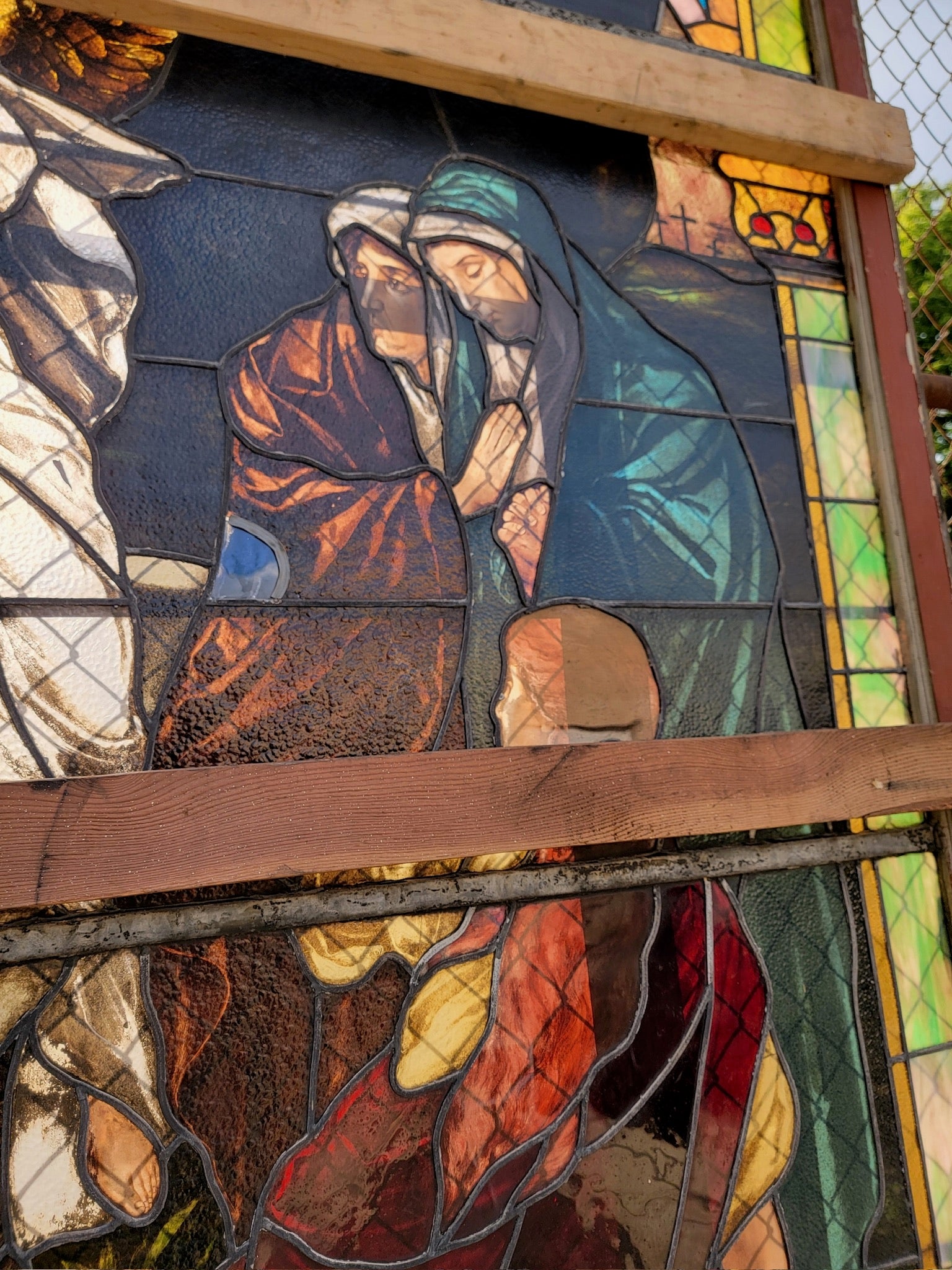 Antique Monumental Tiffany Style Salvaged "Easter" Stained Glass Window