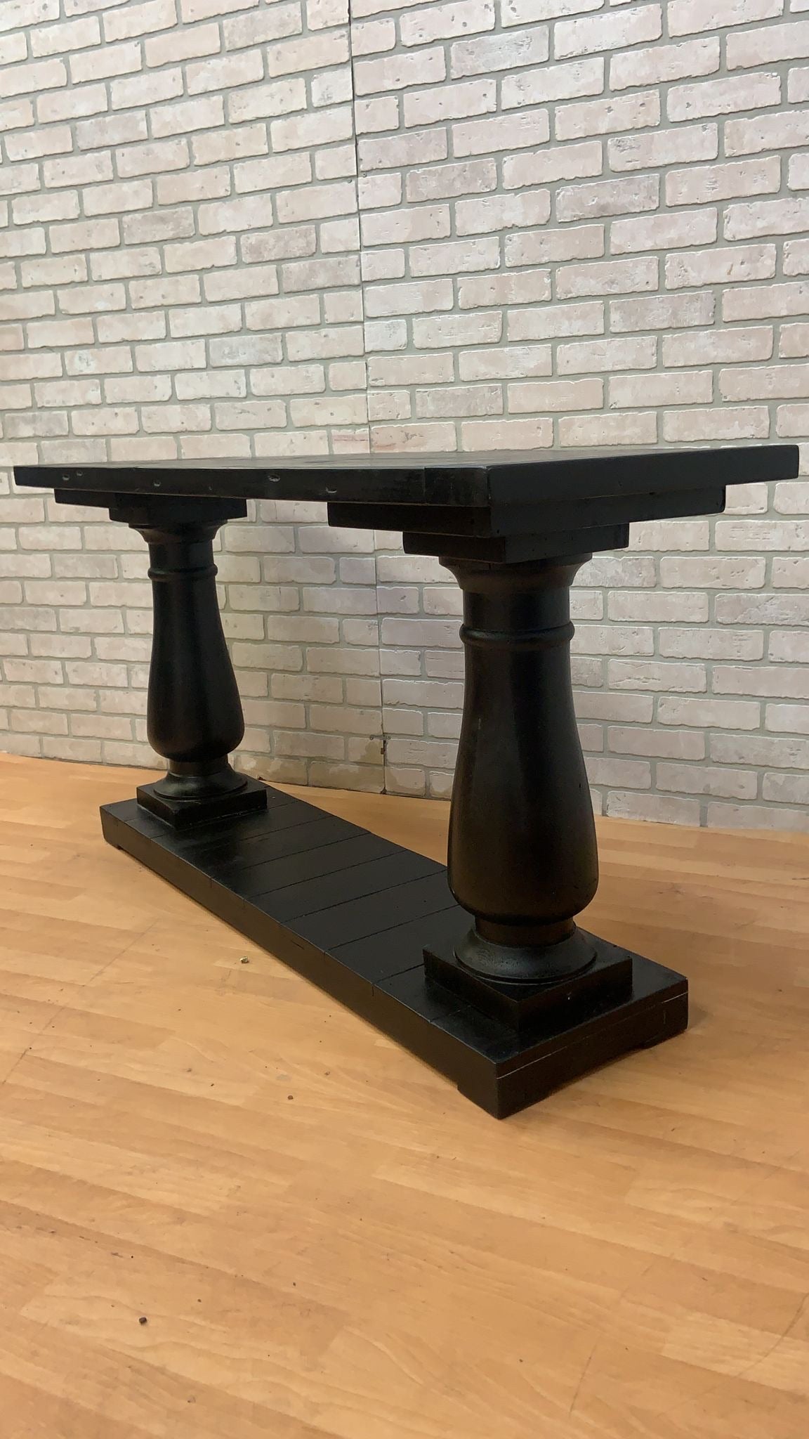 Vintage Salvaged Wood Ebony Console Table by Restoration Hardware with Balustrade Legs