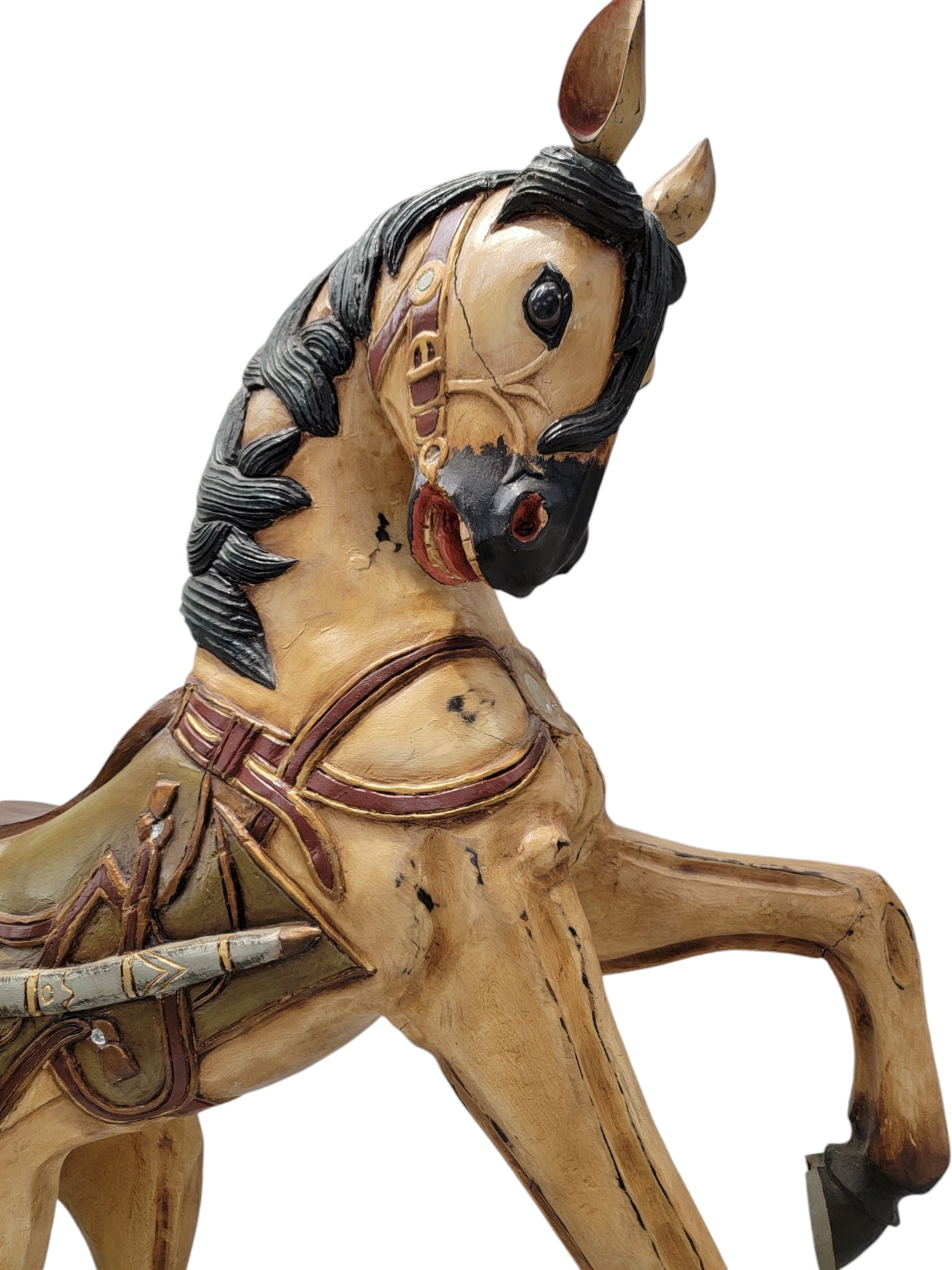 New - Antique French Carved Wood Hand Painted  Carousel Horse