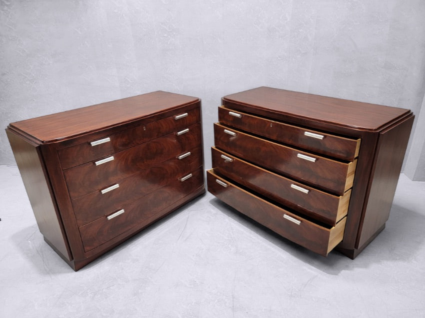 Vintage Art Deco Style Flame Mahogany Chests of Drawers, Timeless Elegance by Ralph Lauren - Pair