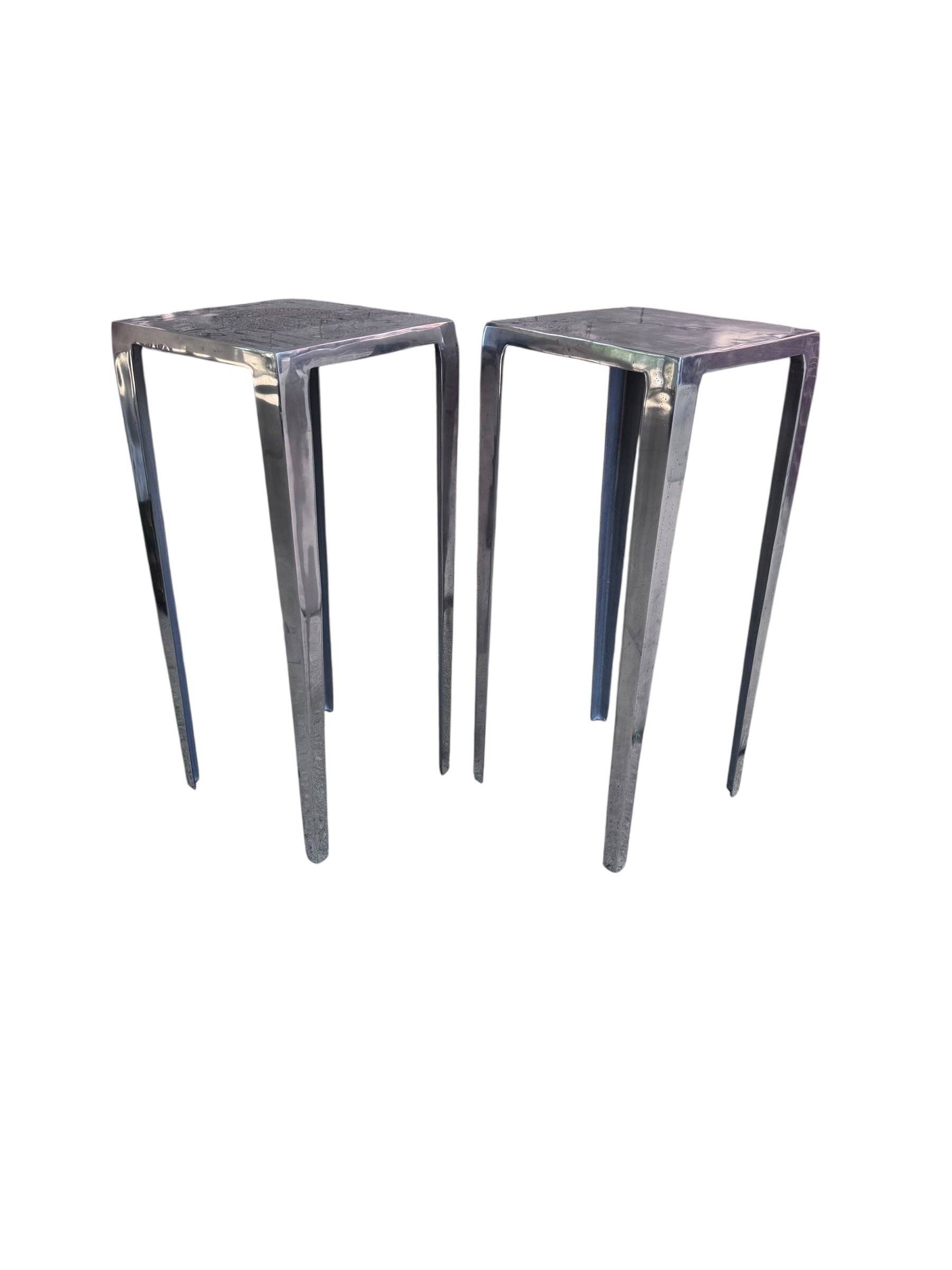 Vintage Industrial Tall Metal Side Tables - Pair