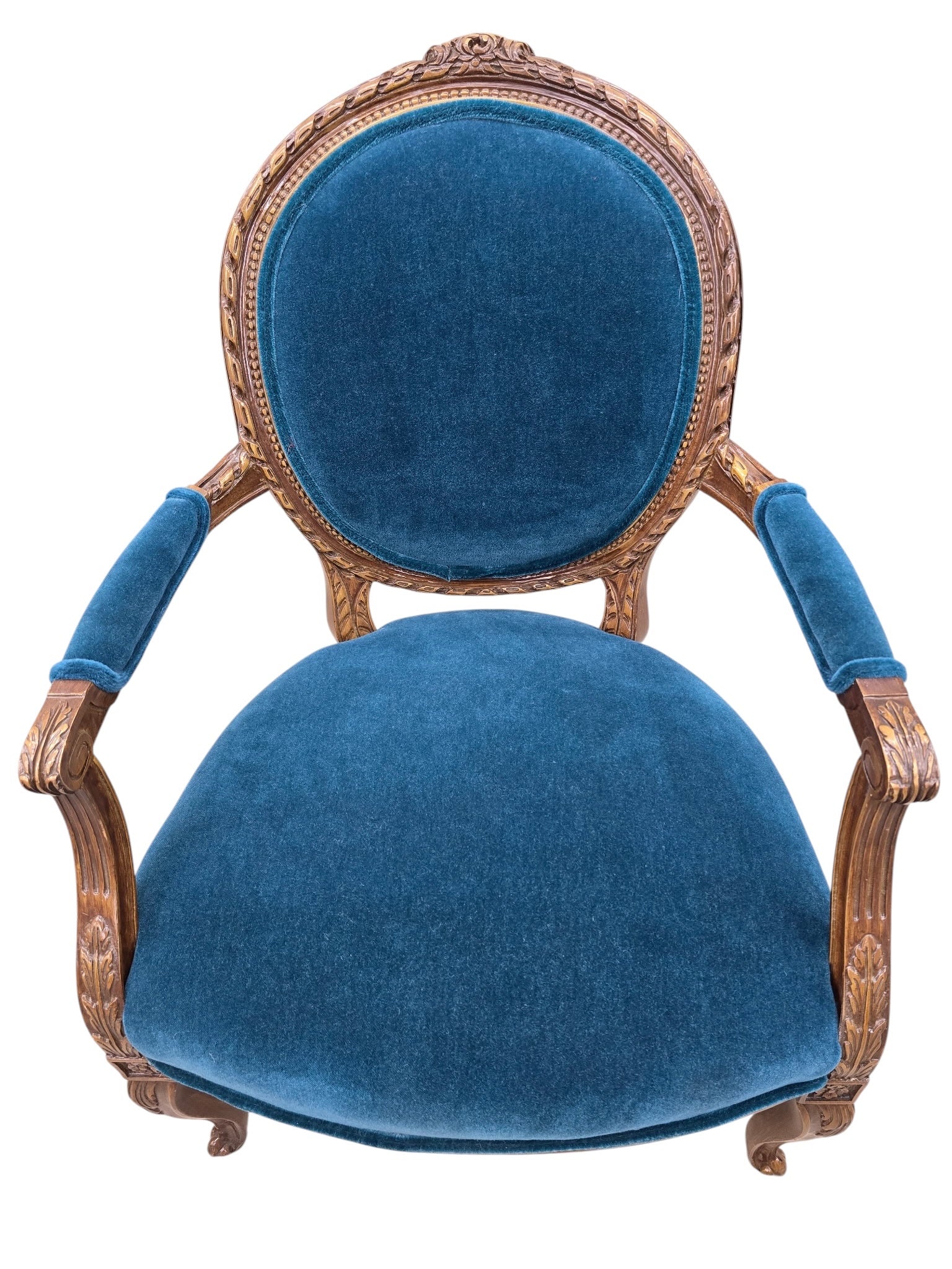 Antique French Louis XV and Louis XVI Style Armchairs Newly Upholstered – Set of 2
