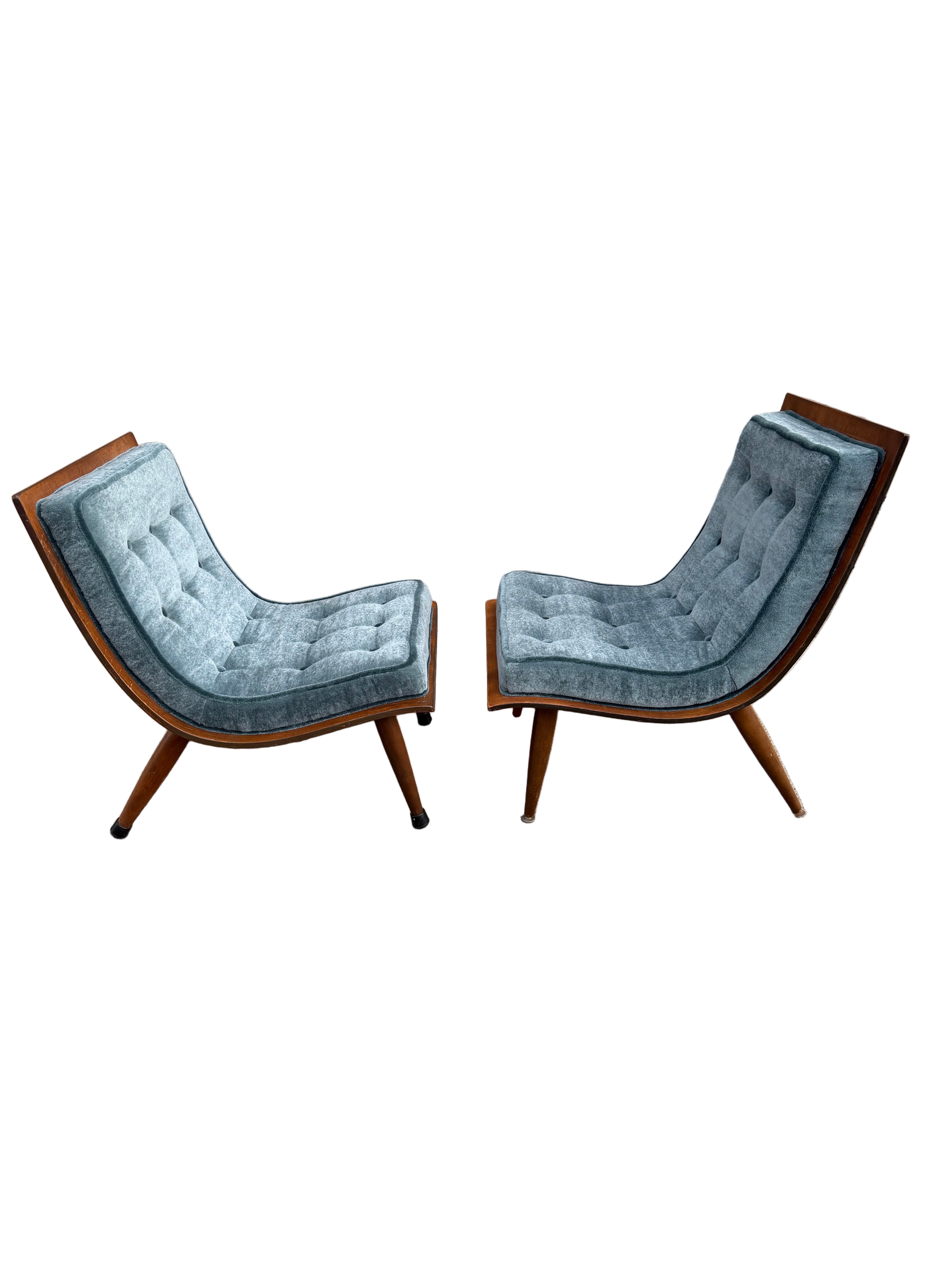 Mid Century Modern Bentwood Scoop Chairs by Carter Brothers Newly Reupholstered Mohair - Set of 2