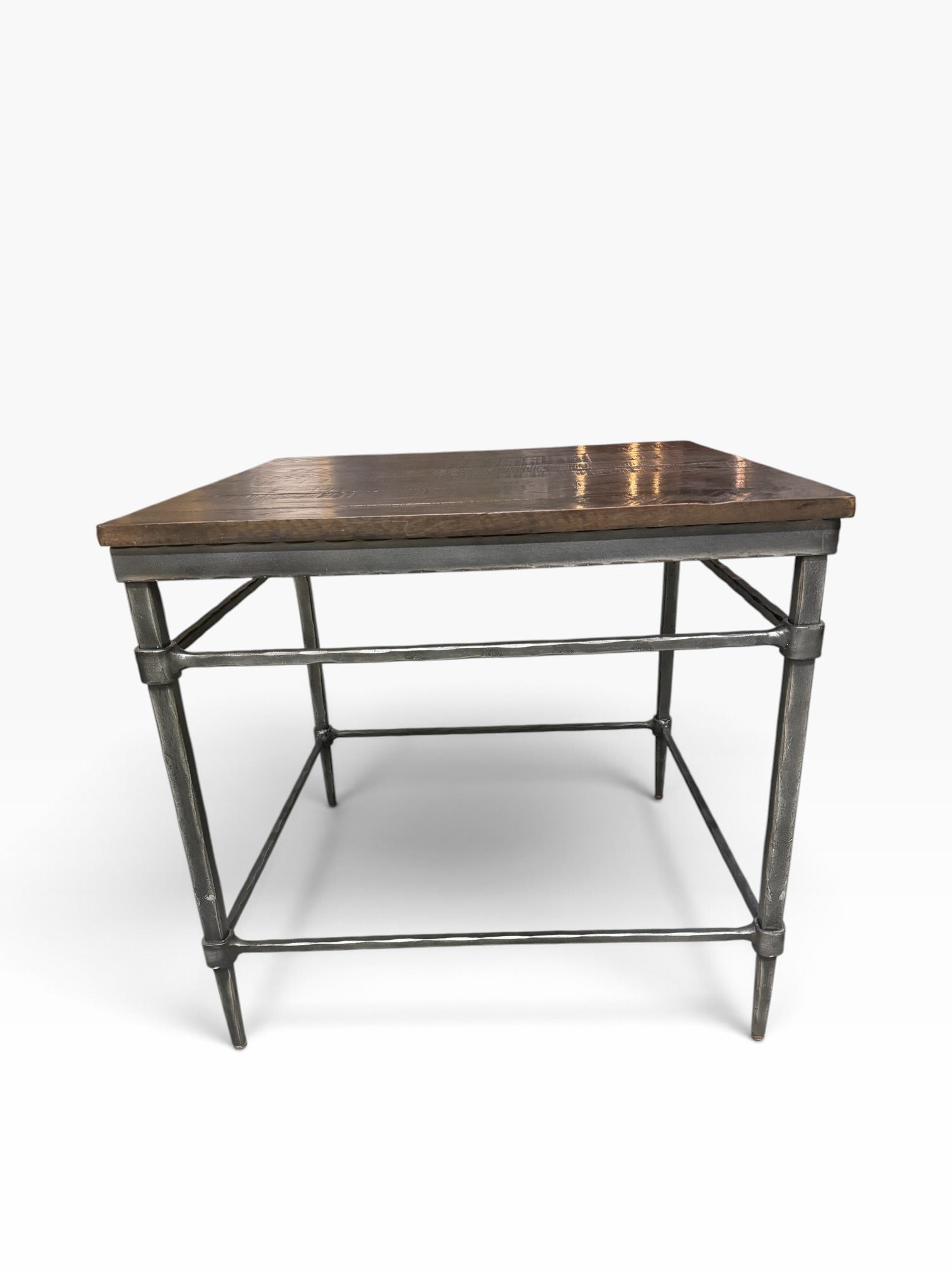 Rustic Industrial Ethan Allen Vida Reclaimed Wood and Hammered Iron Side Table