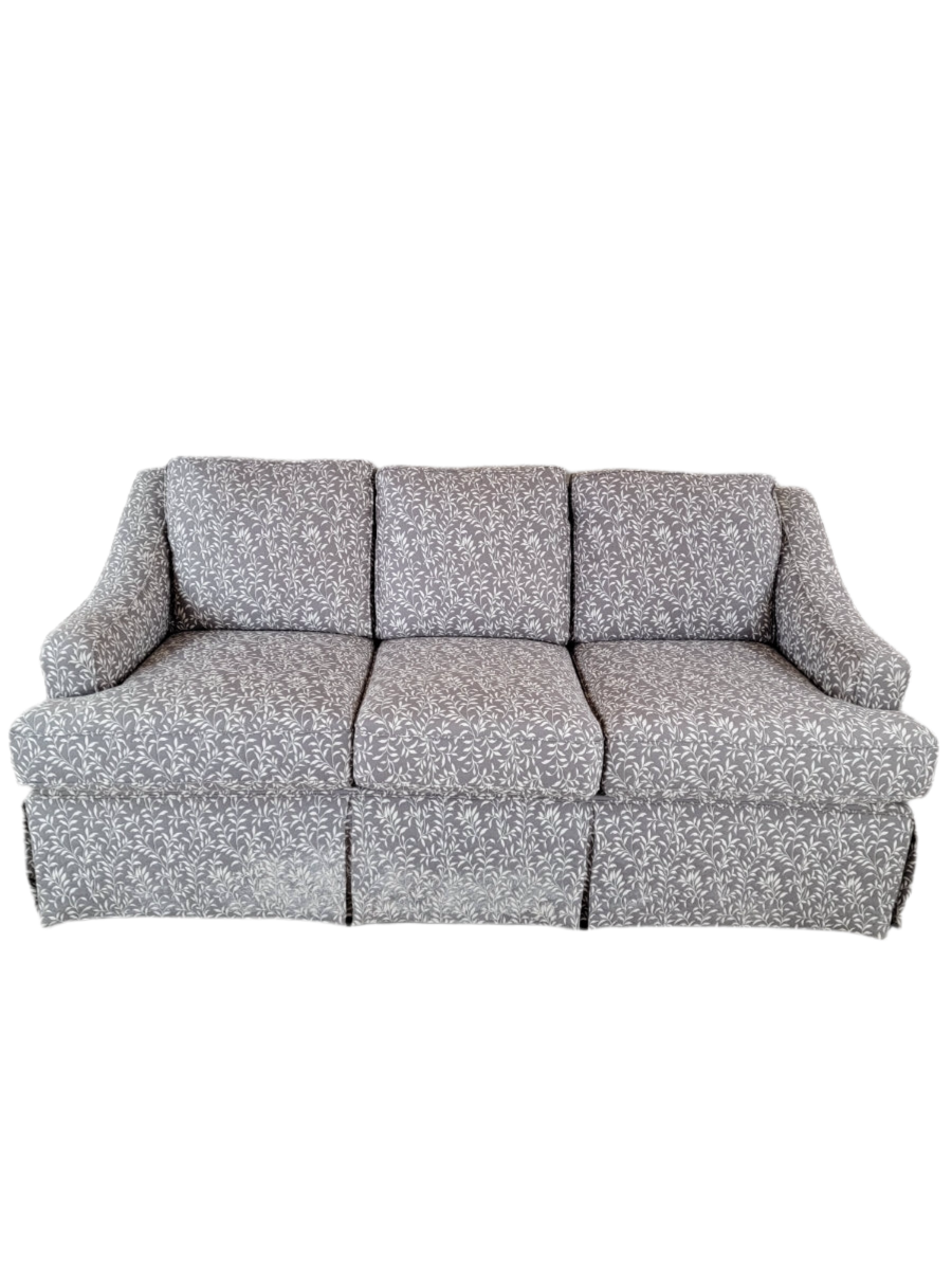 Vintage Contemporary Gray Leaf Print Fabric Sofa and Loveseat Set