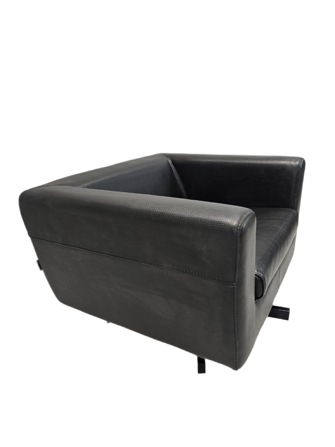 Mid Century Modern Roche Bobois Swivel Lounge Chair in Black Leather