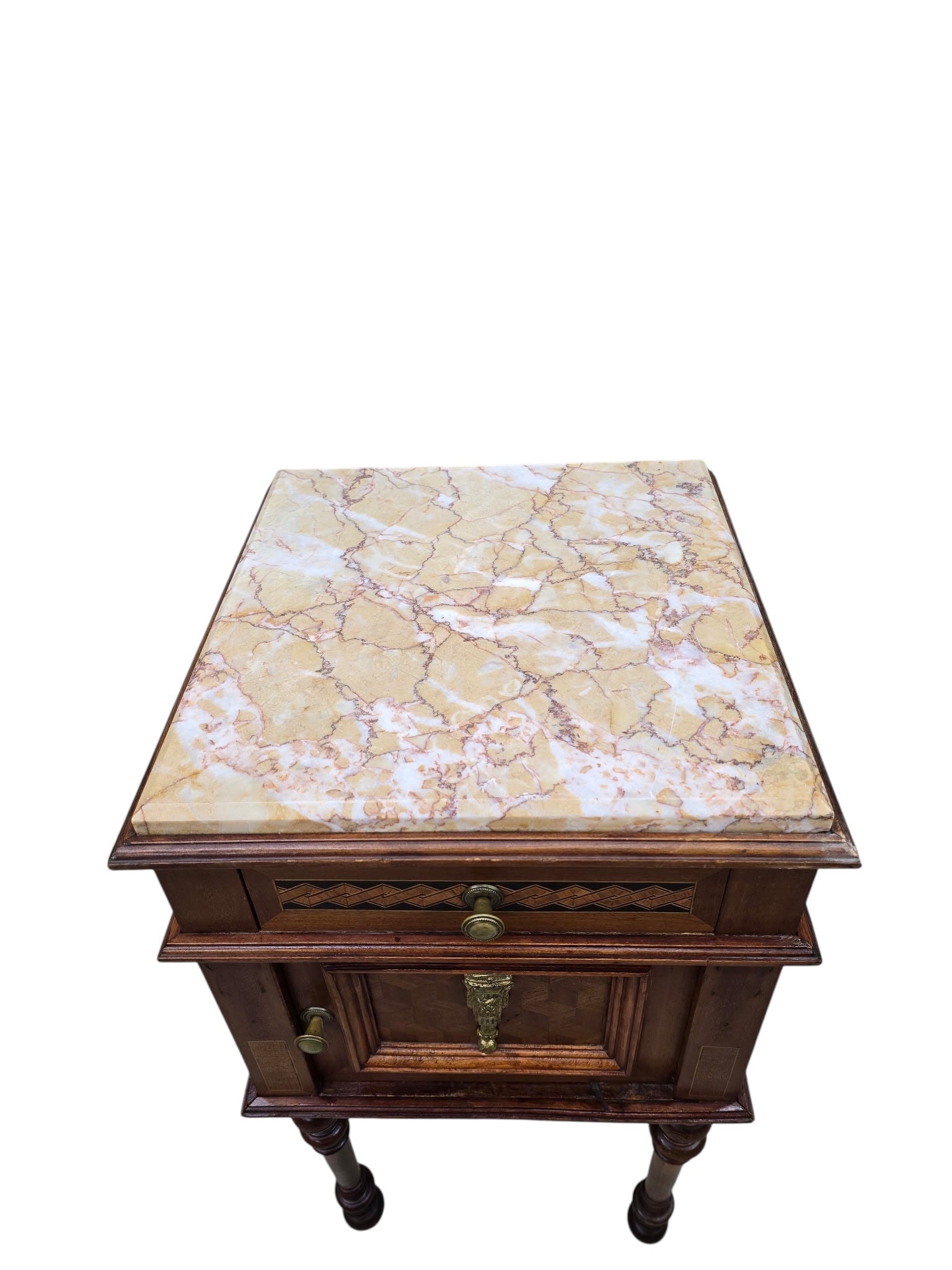 Antique French Carved Ornate Marble Top Smoking Storage Table