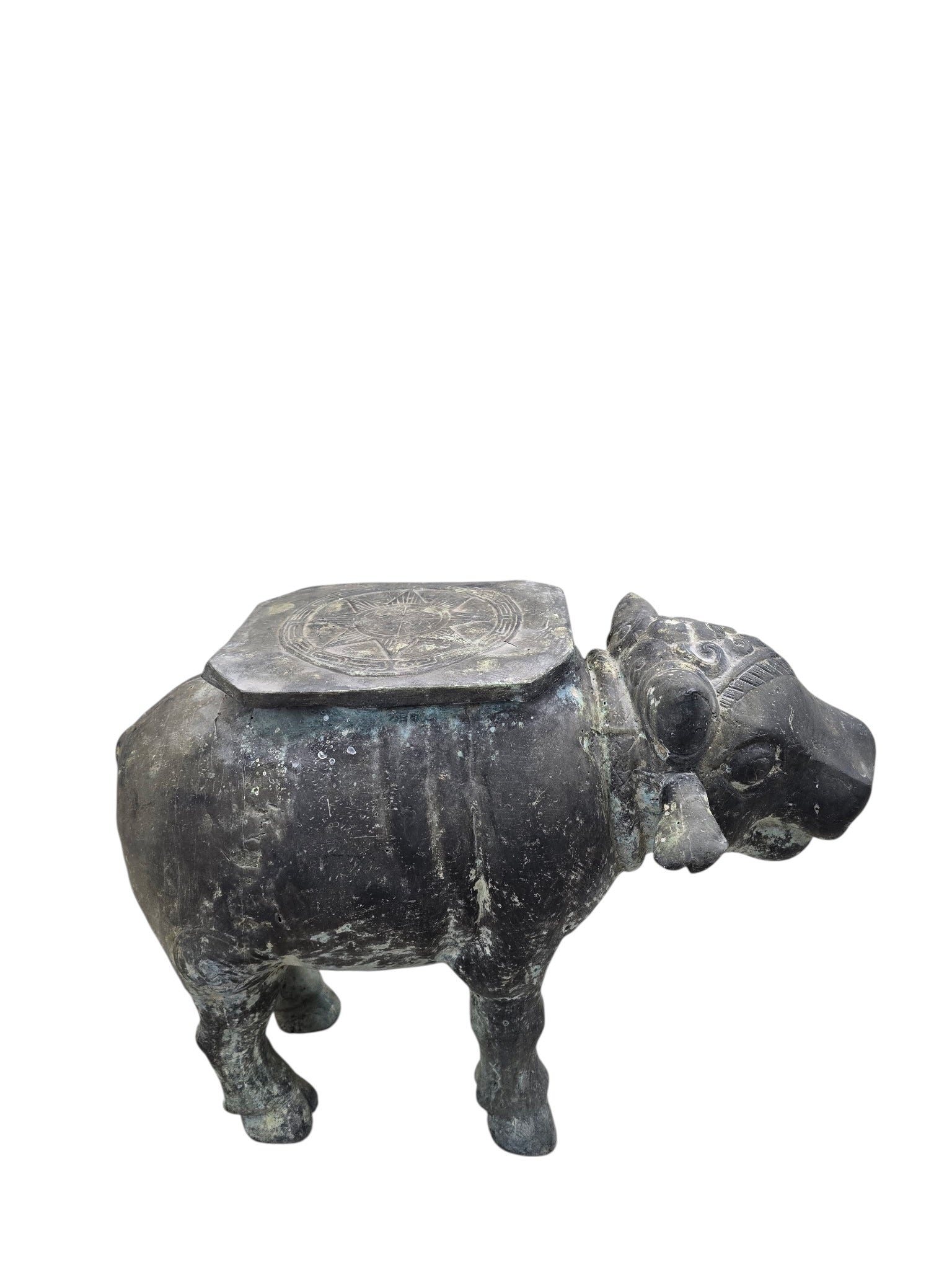 New - Antique Balinese Hammered Bronze Saddled Nandi Bull Table