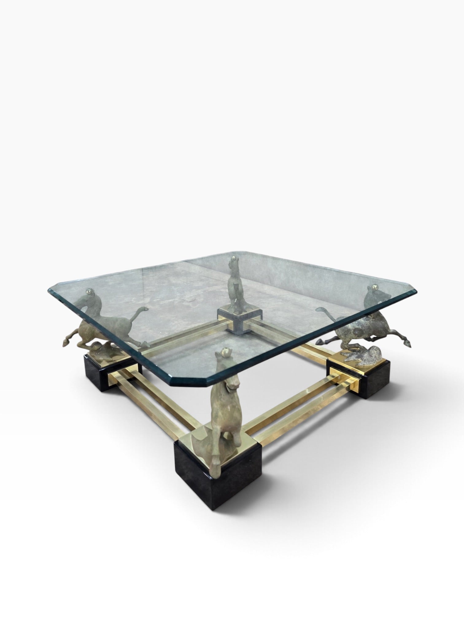 Maison Charles–Style Flying Horse of Gansu Glass-Top Cocktail Table