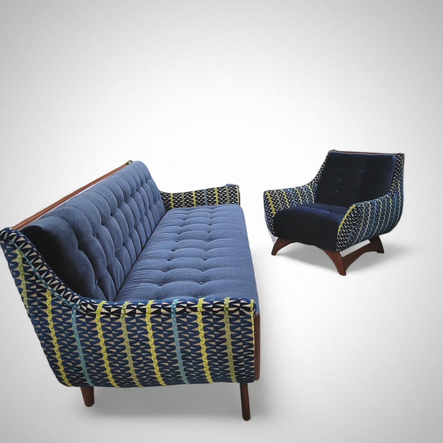 Mid Century Modern Adrian Pearsall Gondola Sofa and Adrian Pearsall Lounge Chair Newly Upholstered - 2 Piece Set