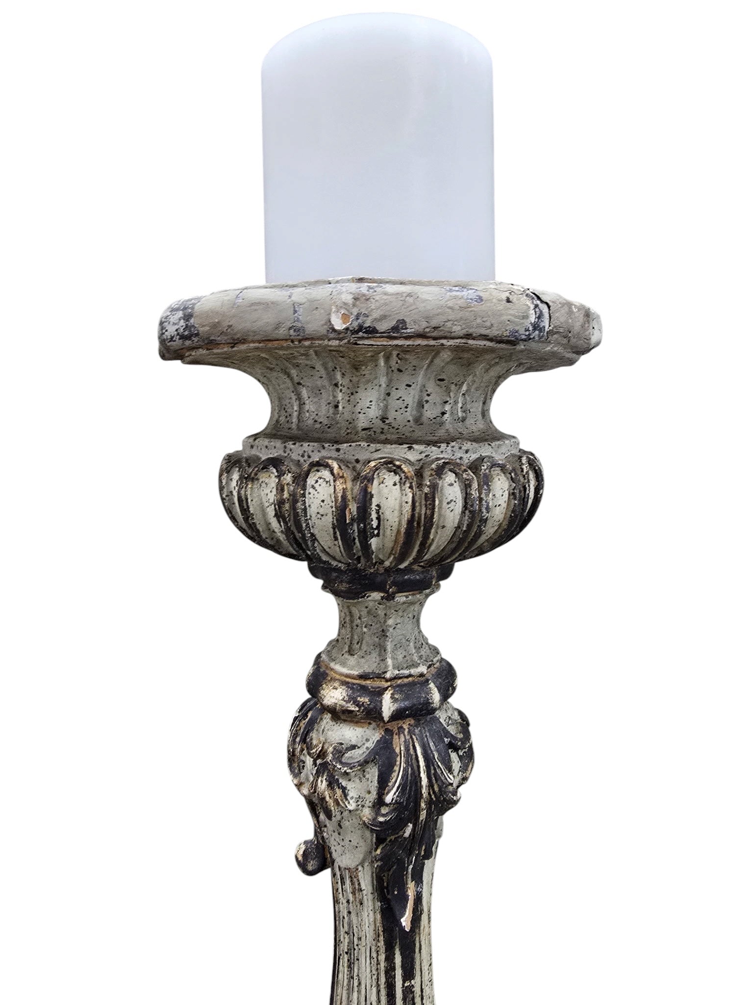 Italian Baroque Revival Monumental Carved Polychrome & Gilt Floor Candlestick