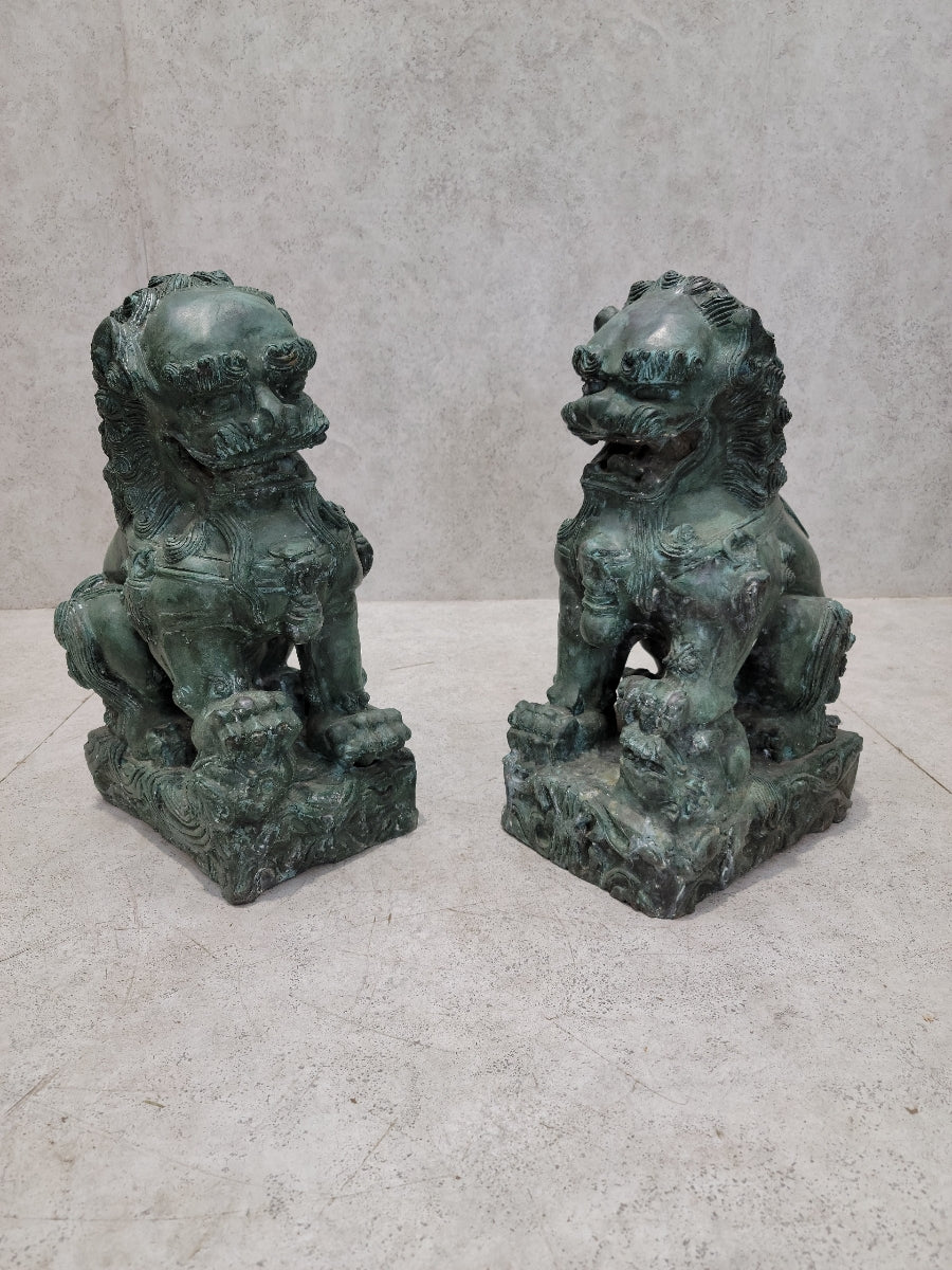 Antique Fengshui Chinese Bronze Guardian Lion Foo Dog Statue Sculpture - Pair