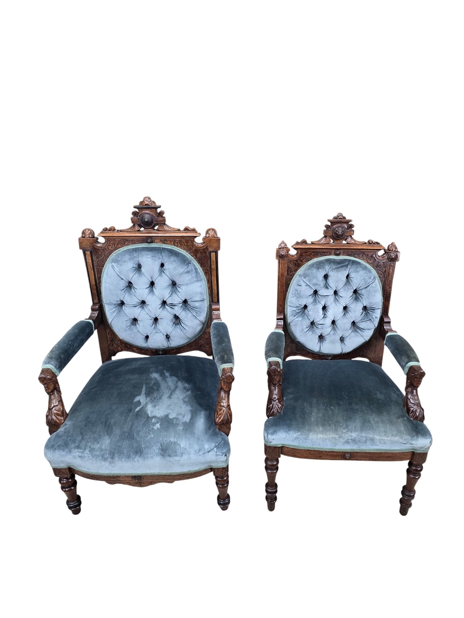 Antique Renaissance Revival Carved Chairs by John Jelliff - Set of 2